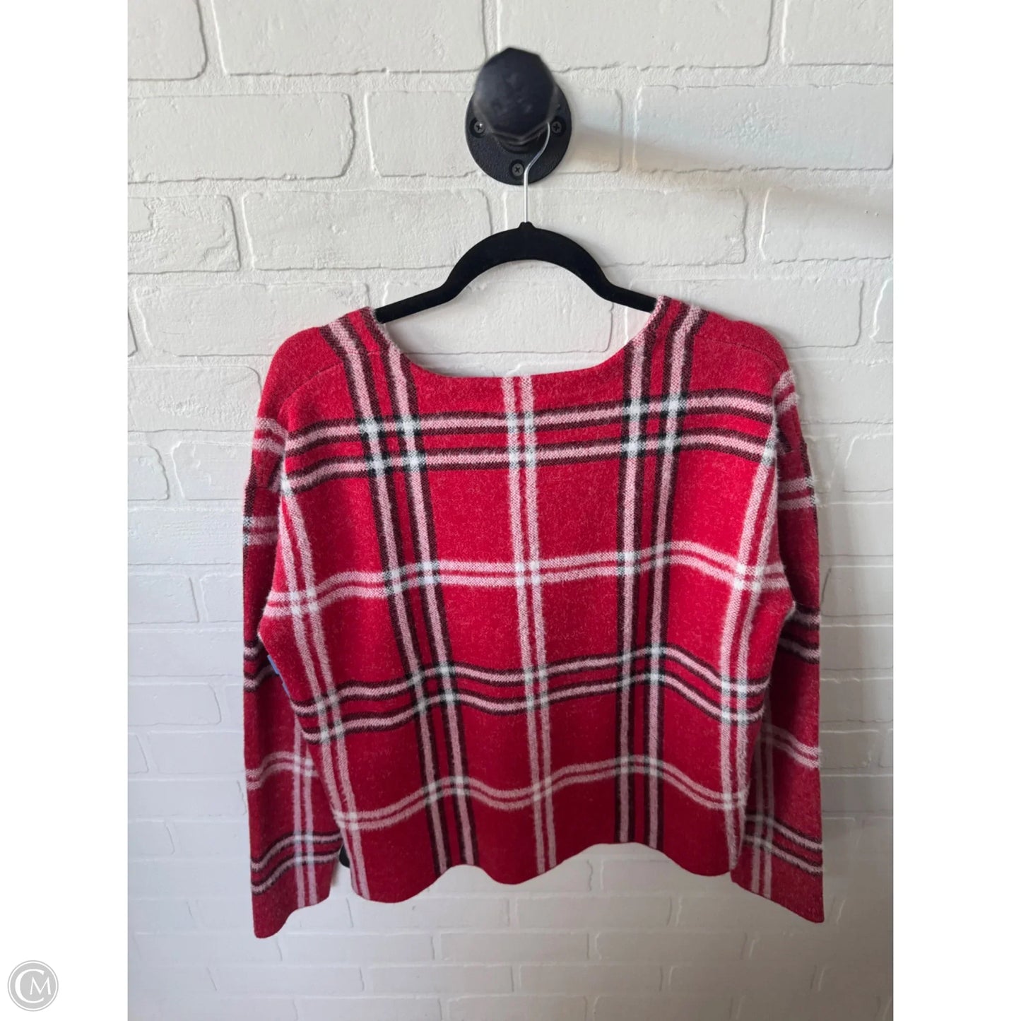 Sweater By Tahari In Red & White, Size: L