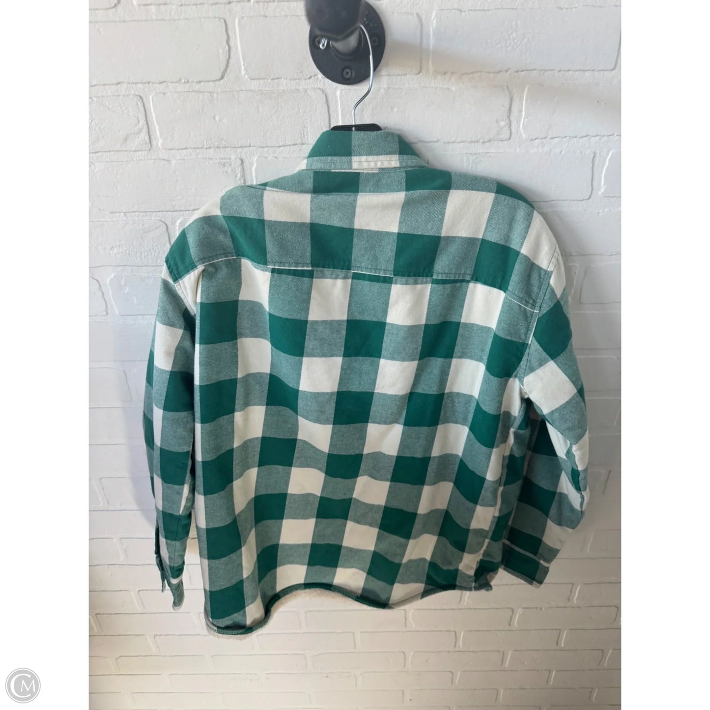 Jacket Shirt By Natural Reflections In Green & White, Size: S