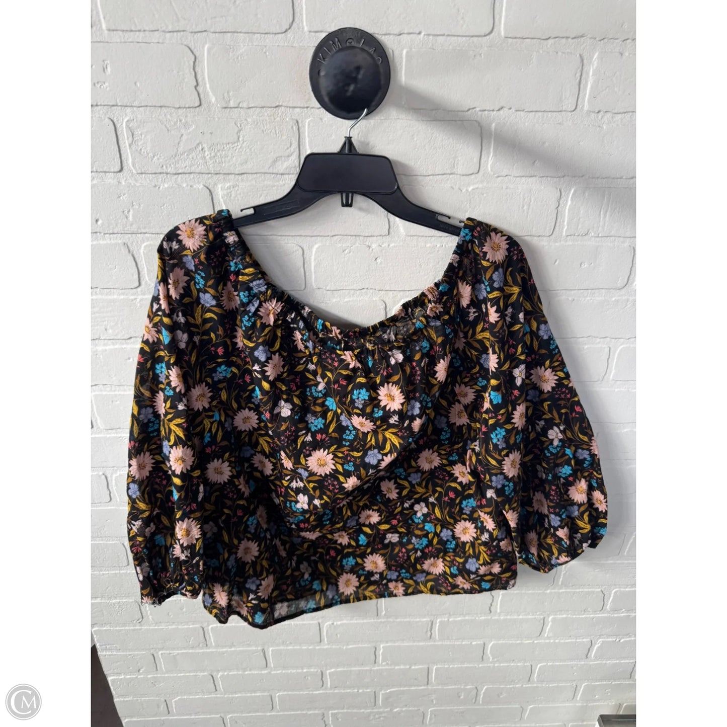 Top 3/4 Sleeve By Ana In Black & Pink, Size: Xxl