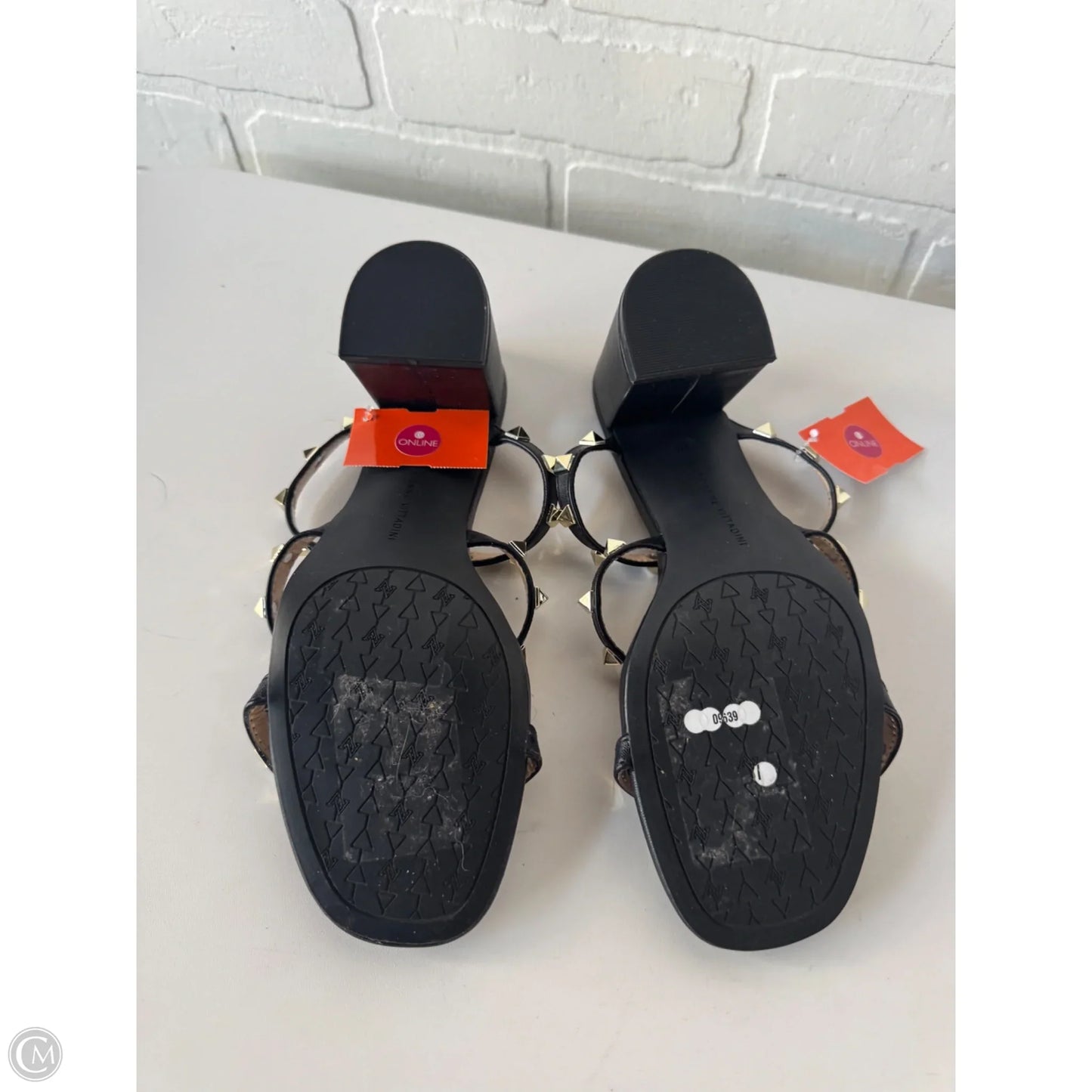 Sandals Heels Block By Adrienne Vittadini In Black & Gold, Size: 9