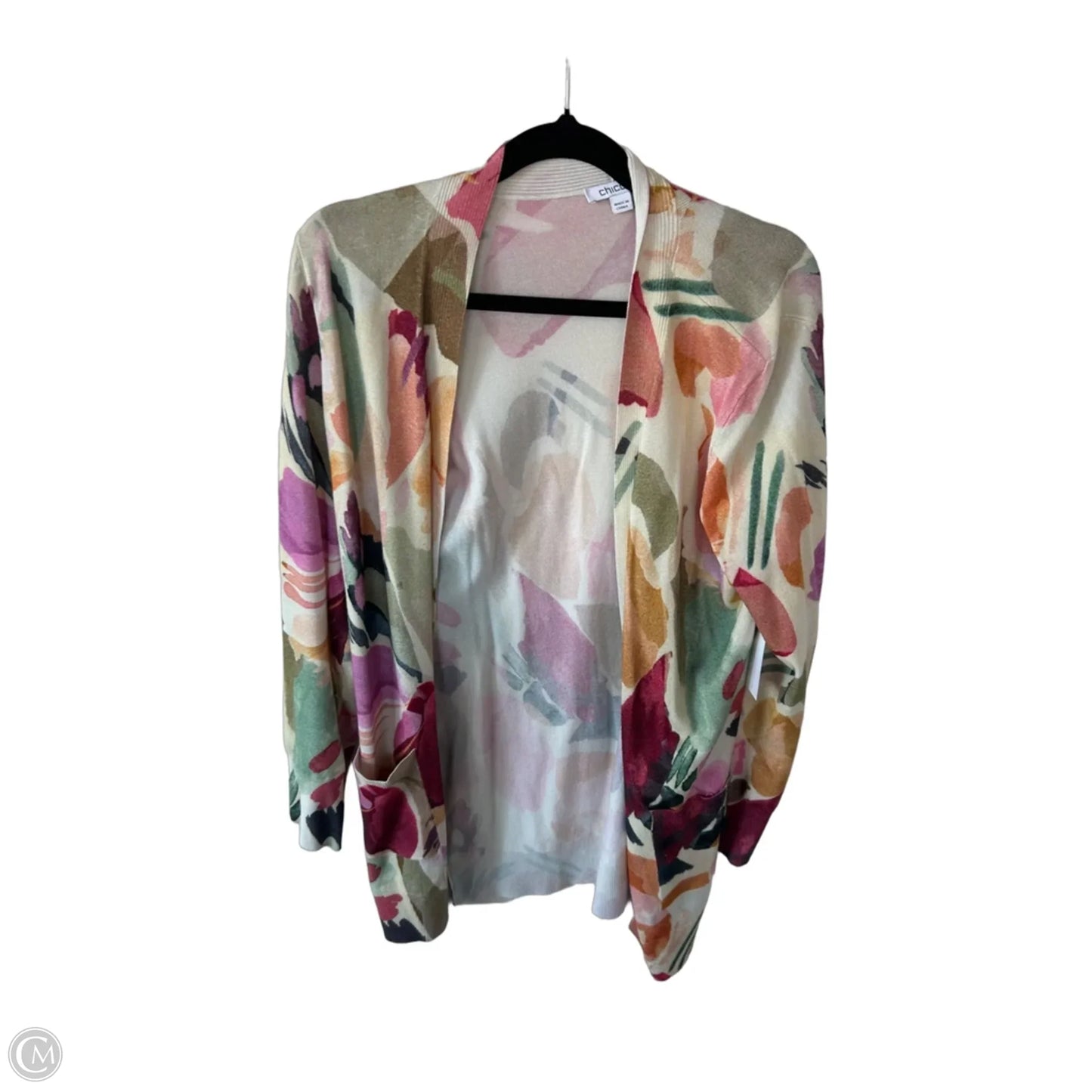 Sweater Cardigan By Chicos In Pink & Tan, Size: M