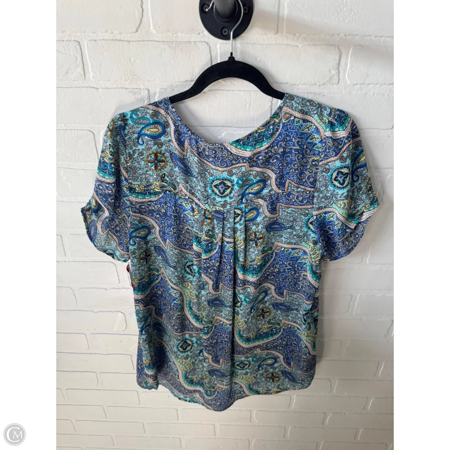 Top Short Sleeve By Daniel Rainn In Blue & Yellow, Size: M