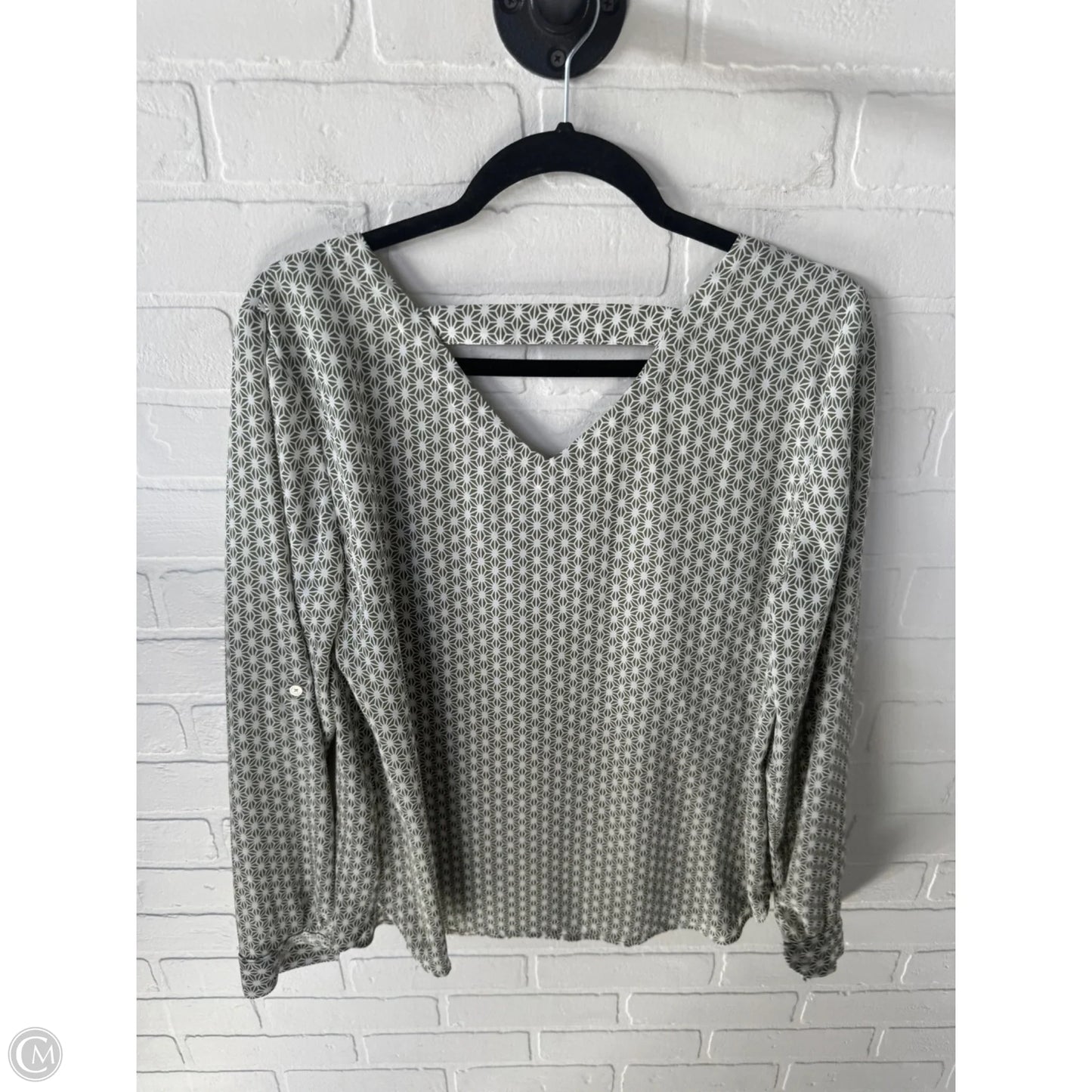 Top Long Sleeve By Loft In Green & White, Size: M