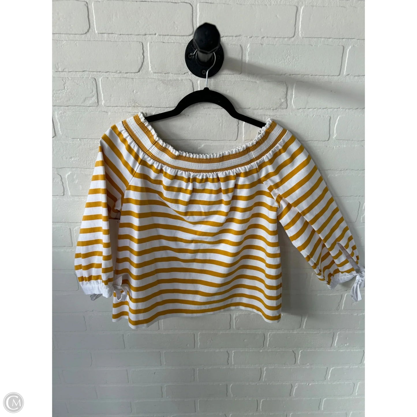 Top 3/4 Sleeve By J. Crew In White & Yellow, Size: M