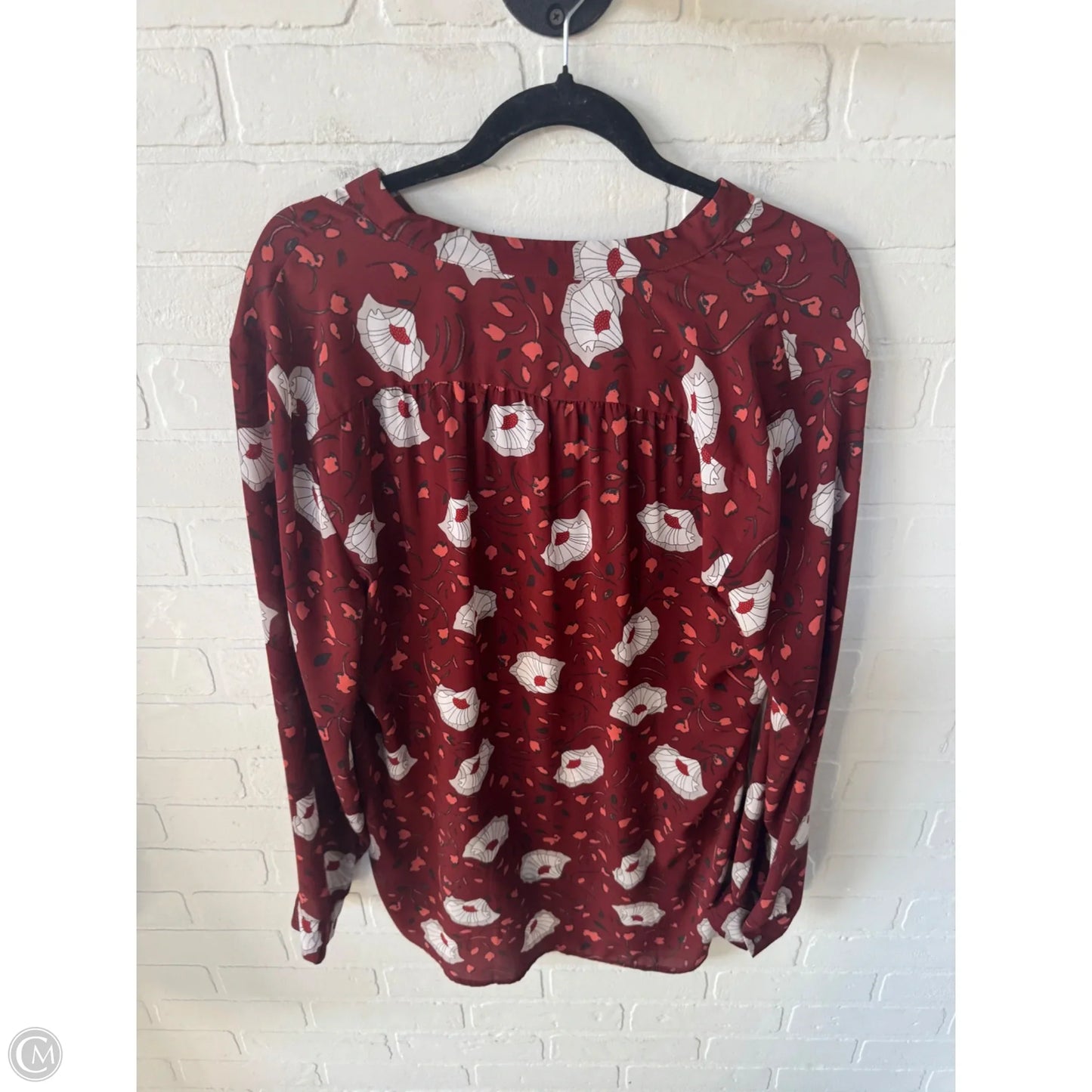 Top Long Sleeve By Loft In Red & White, Size: L