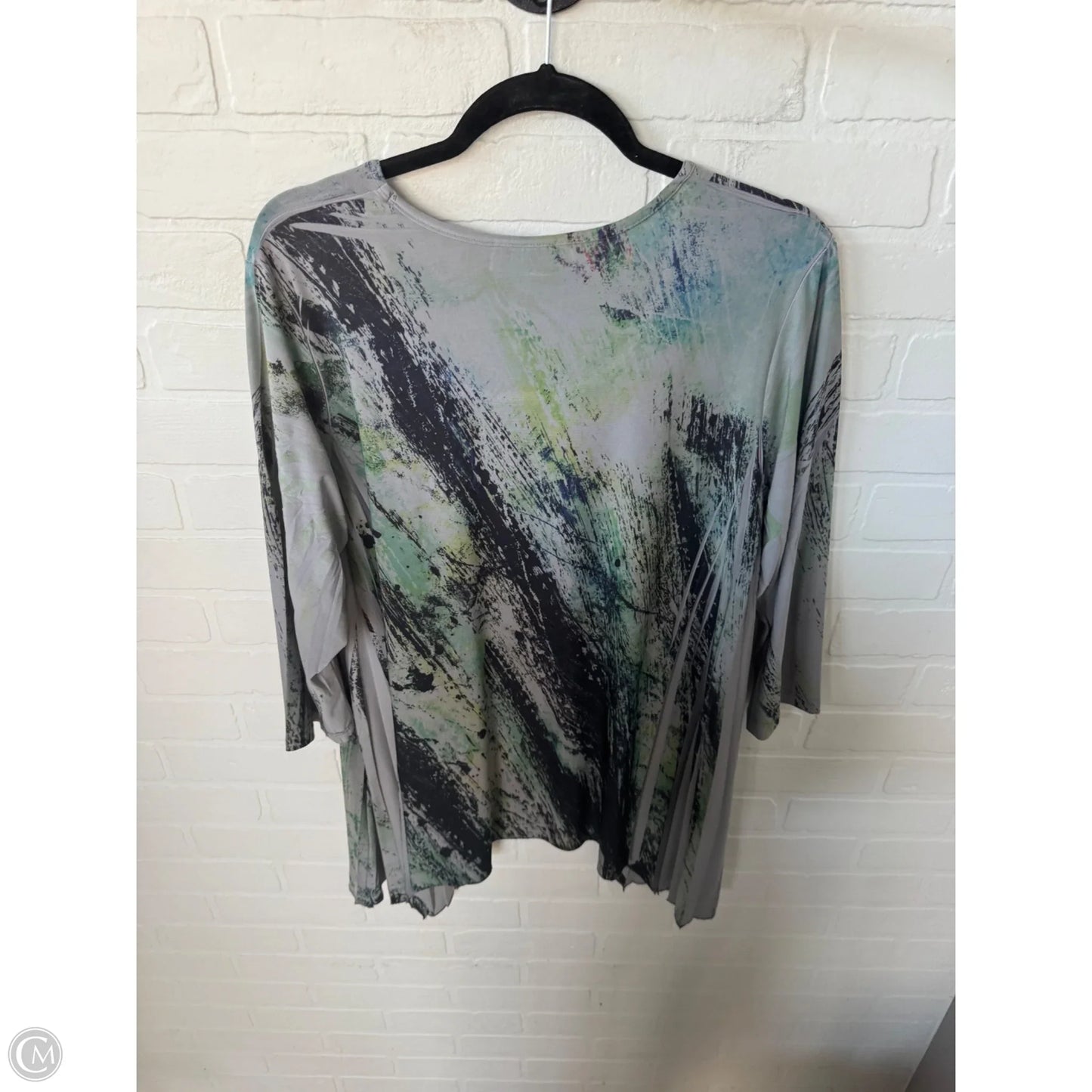 Tunic 3/4 Sleeve By Clothes Mentor In Green & Grey, Size: 2x