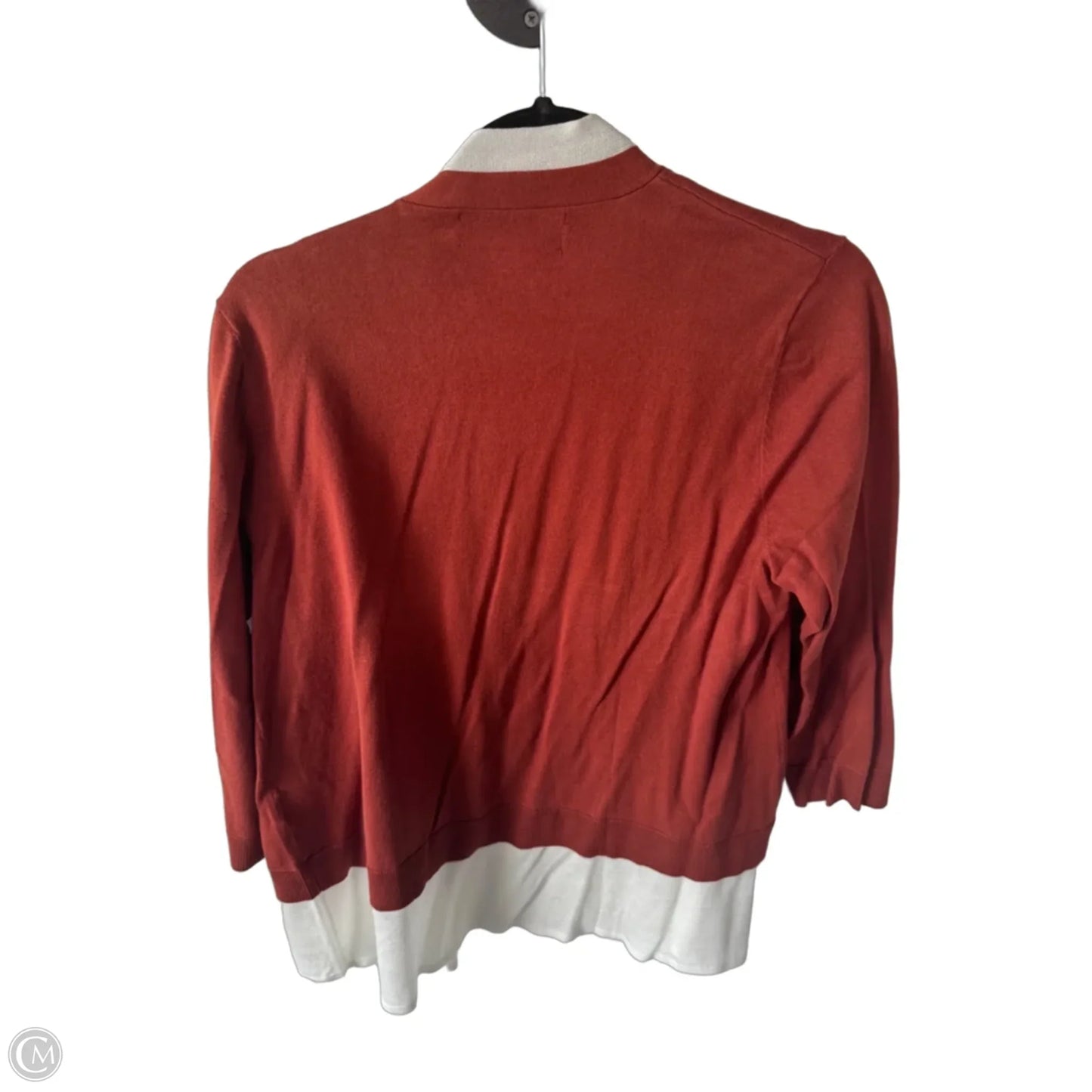 Sweater Cardigan By Jones Studio In Orange & White, Size: L