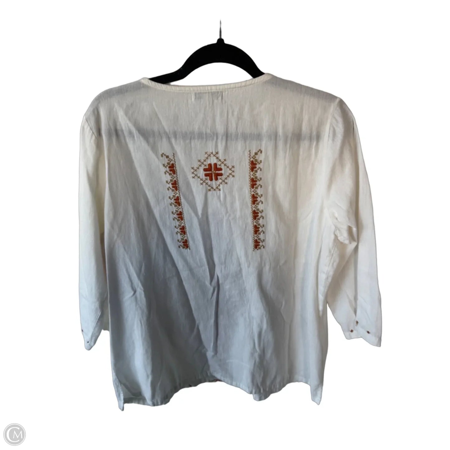 Top 3/4 Sleeve By Orvis In Cream & Orange, Size: M