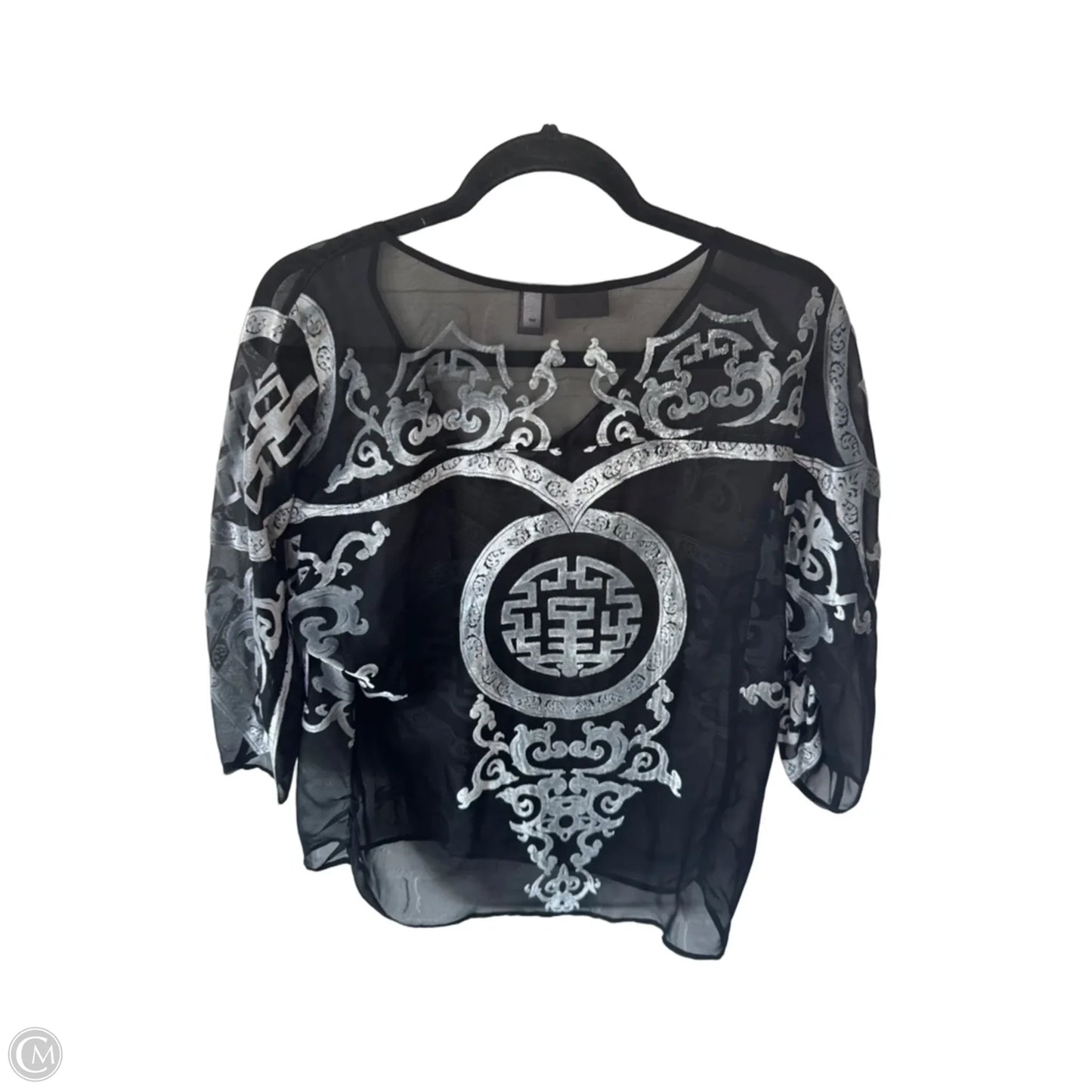 Top 3/4 Sleeve By Chicos In Black & Grey, Size: S