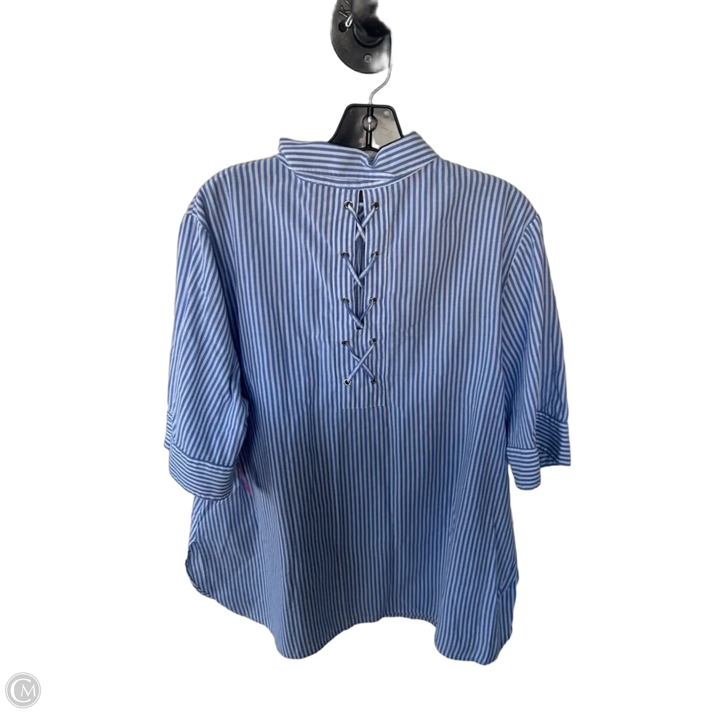 Top Short Sleeve By Chicos In Blue & White, Size: Xl