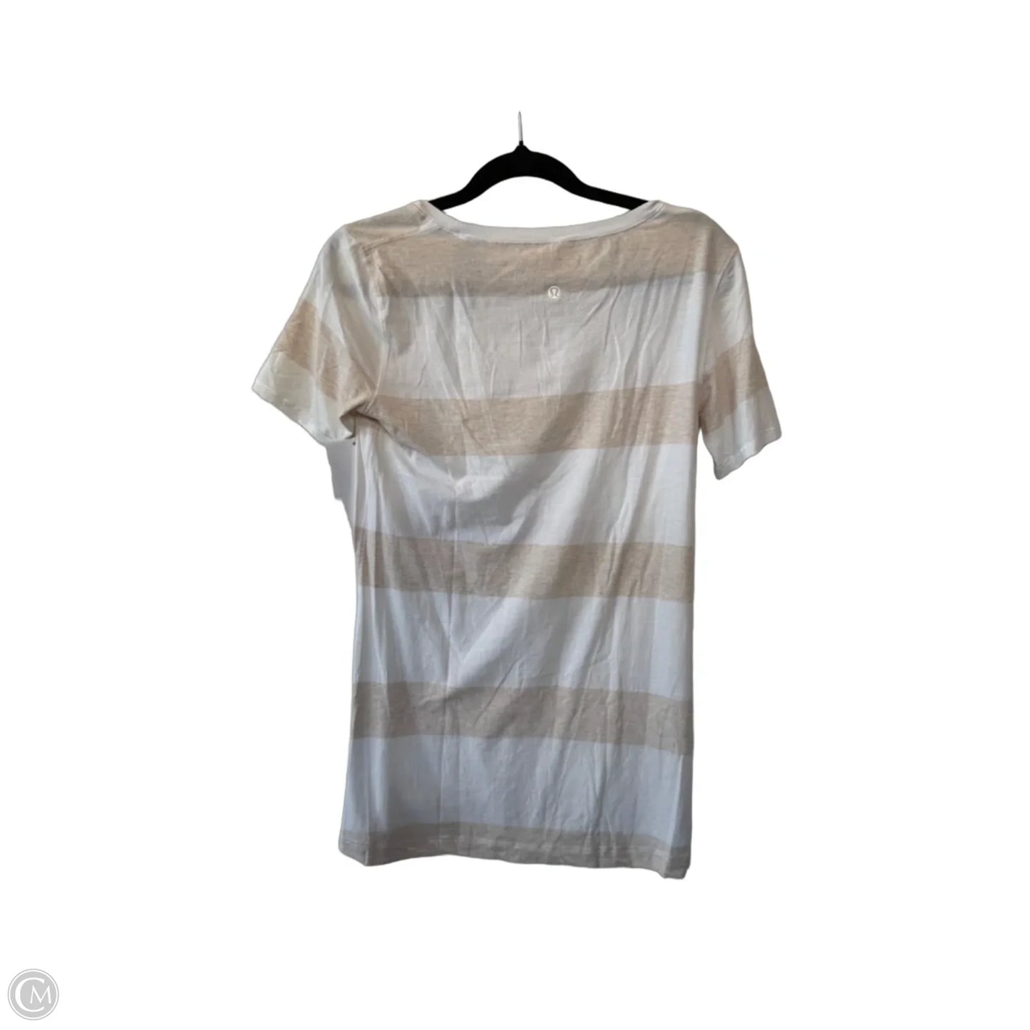 Athletic Top Short Sleeve By Lululemon In Tan & White, Size: M