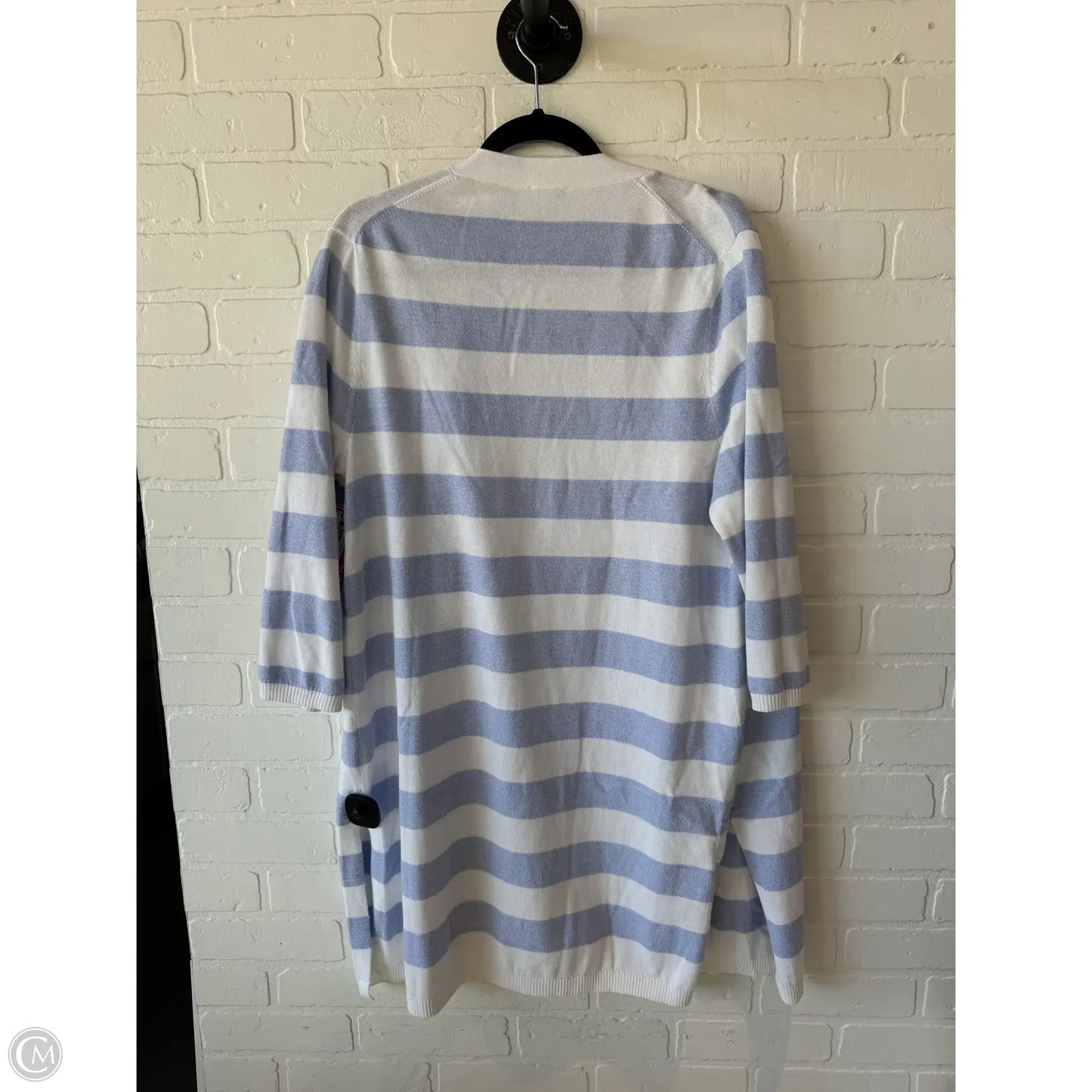 Sweater Cardigan By Talbots In Blue & White, Size: L