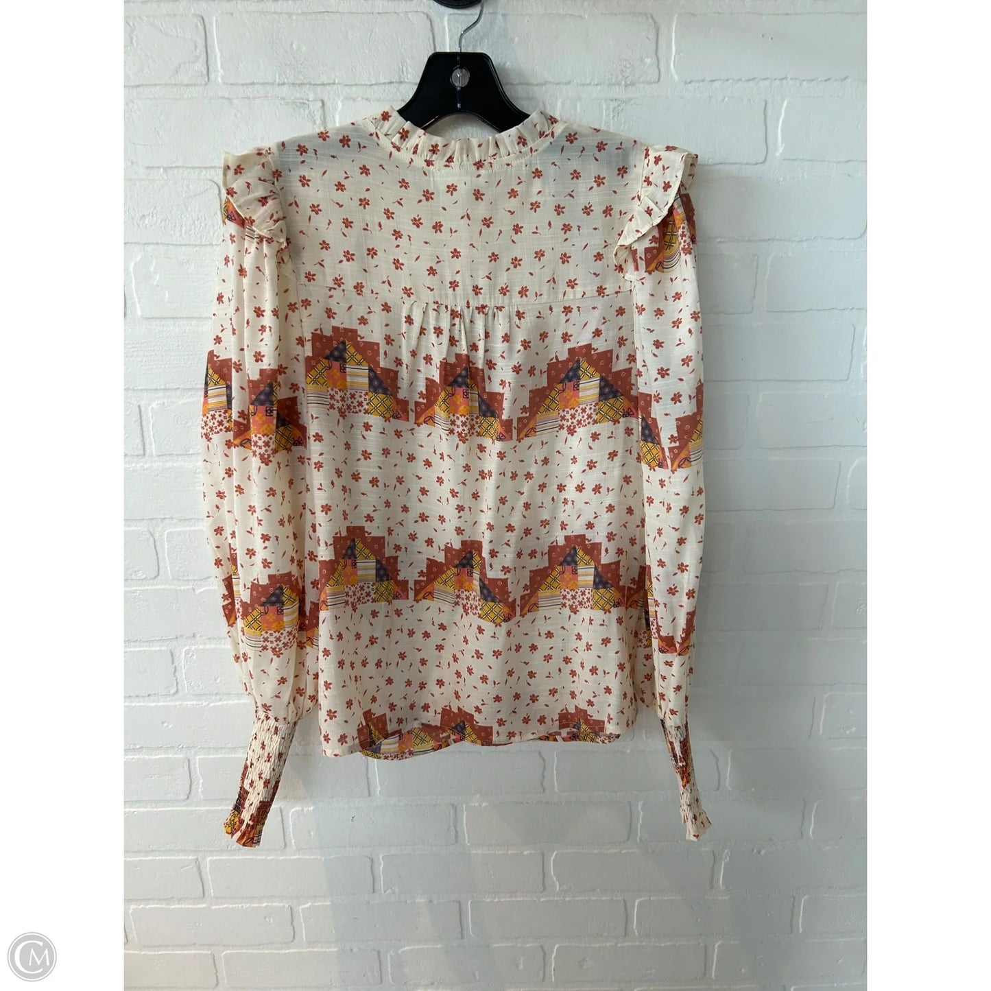 Top Long Sleeve By Blu Pepper In Cream & Orange, Size: S