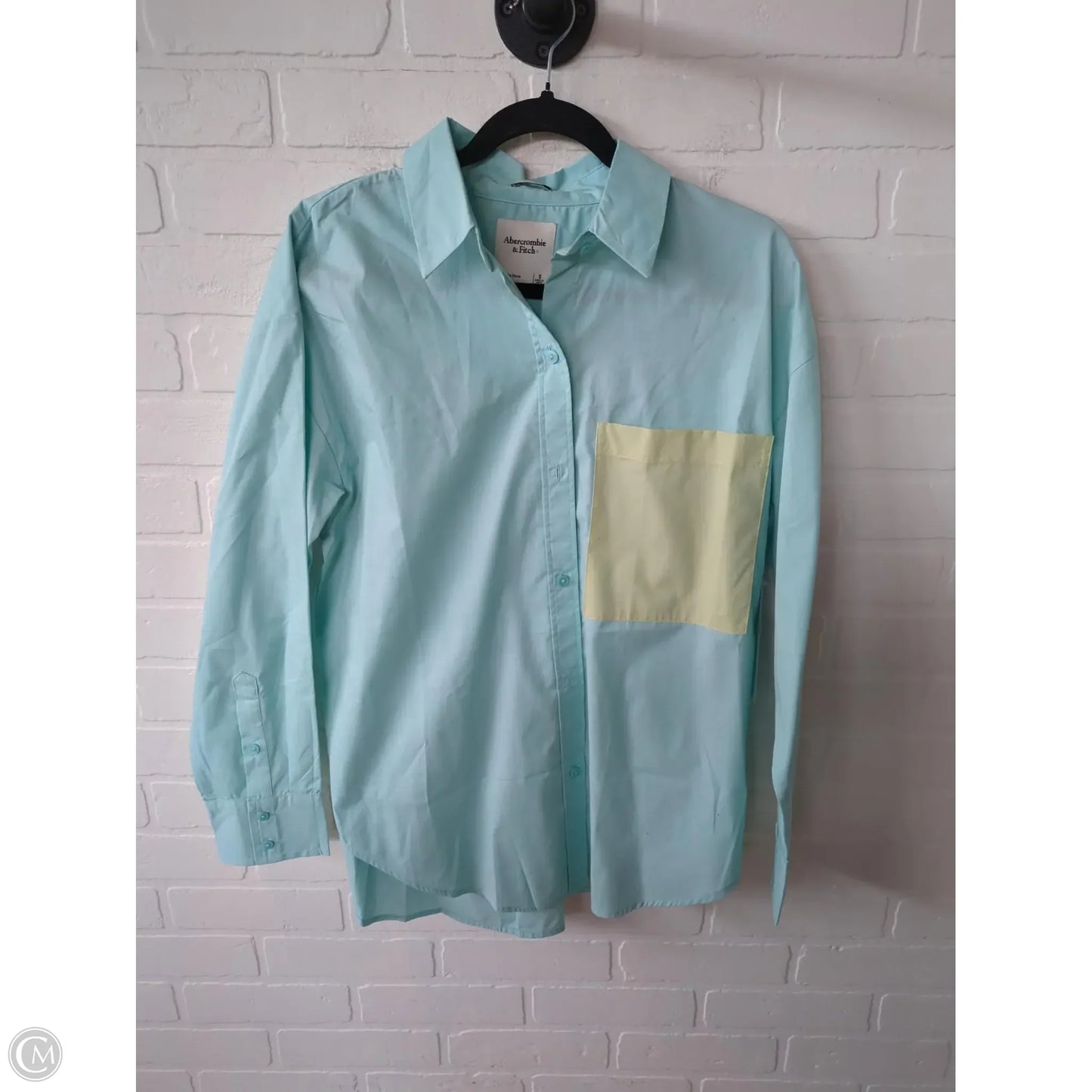 Blouse Long Sleeve By Abercrombie And Fitch In Blue & Yellow, Size: S