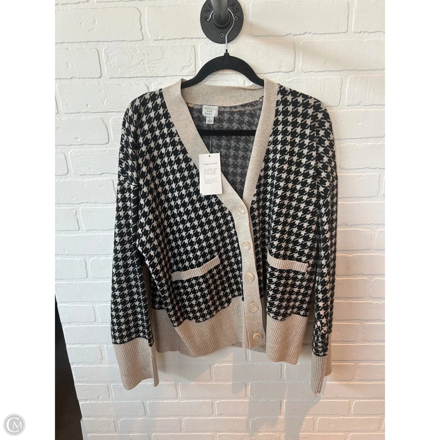 Sweater Cardigan By A New Day In Black & Cream, Size: L