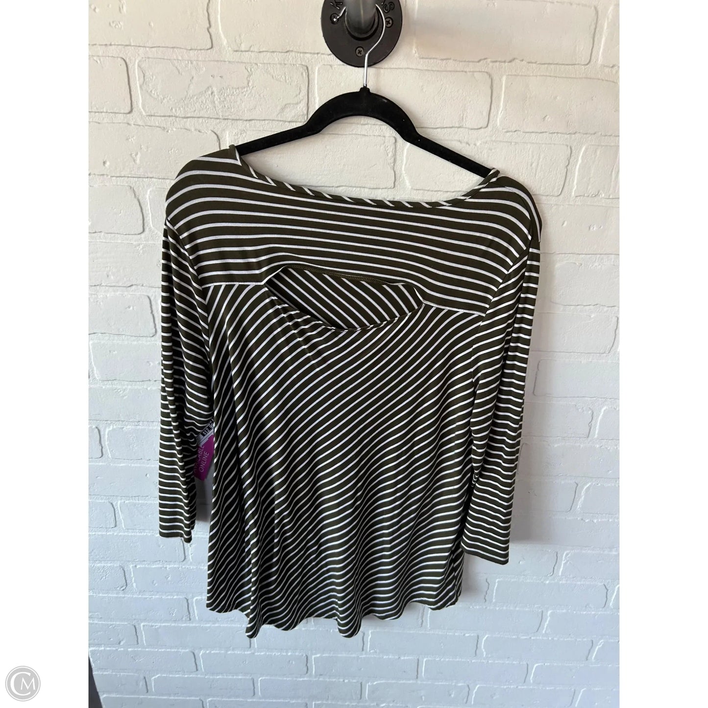 Top 3/4 Sleeve Basic By Chicos In Green & White, Size: L
