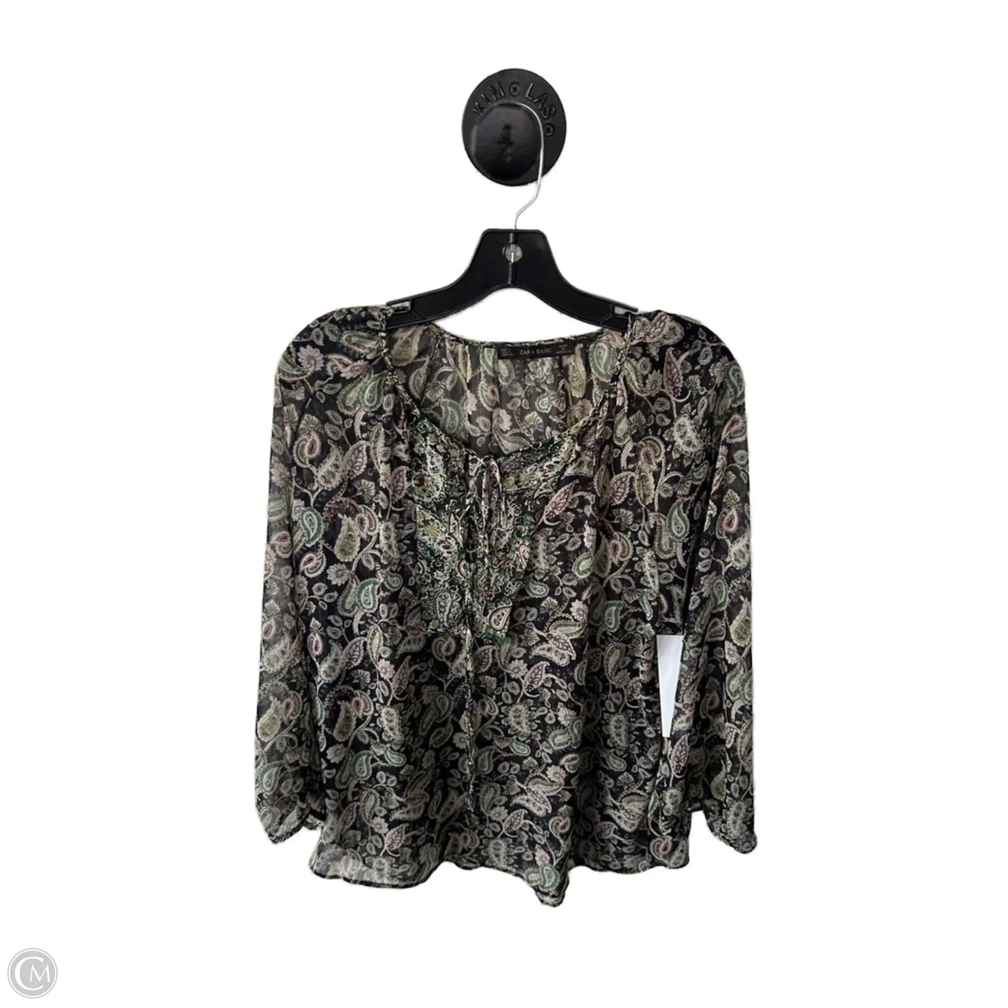 Top Long Sleeve By Zara In Black & Green, Size: L