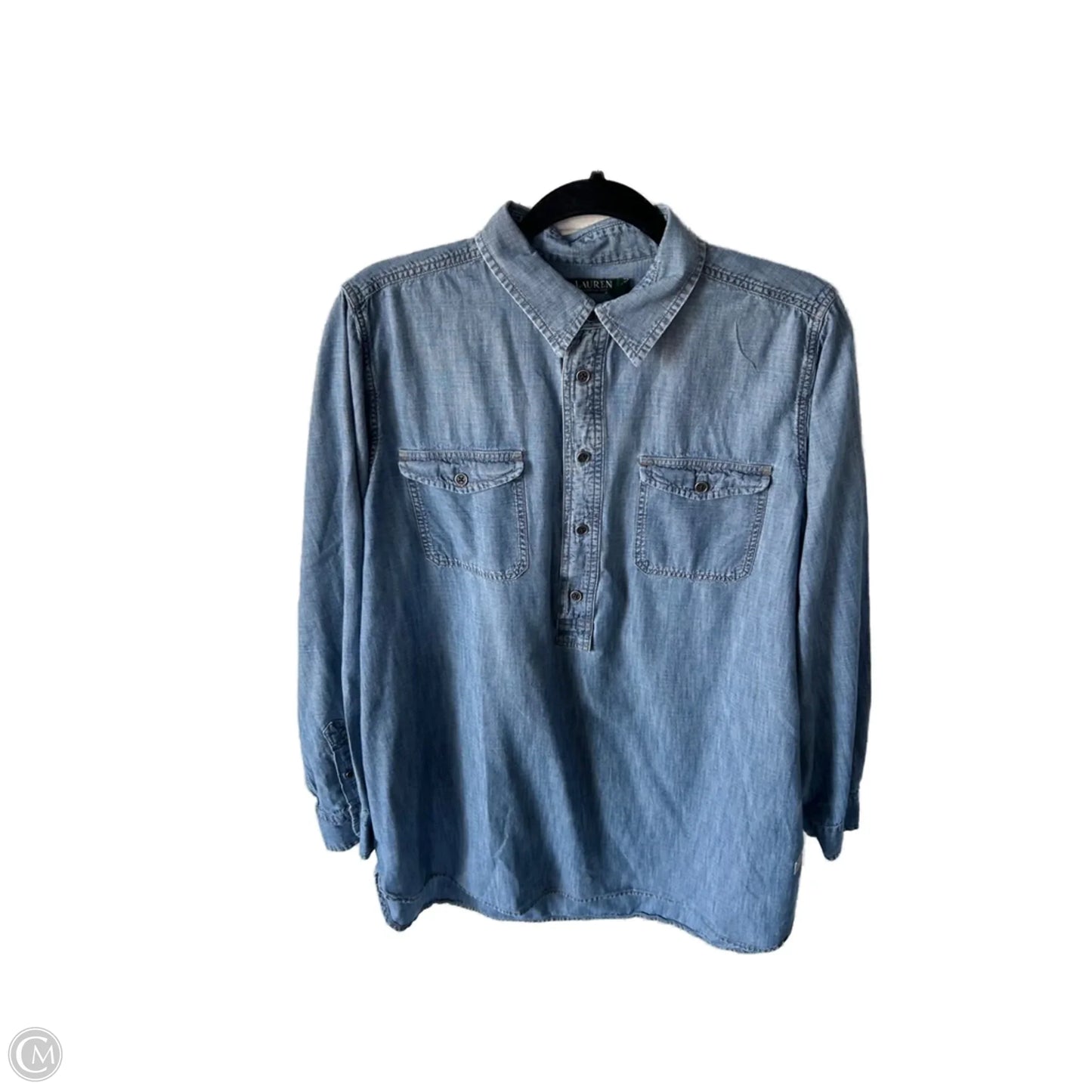 Top Long Sleeve By Lauren By Ralph Lauren In Blue Denim, Size: Xl