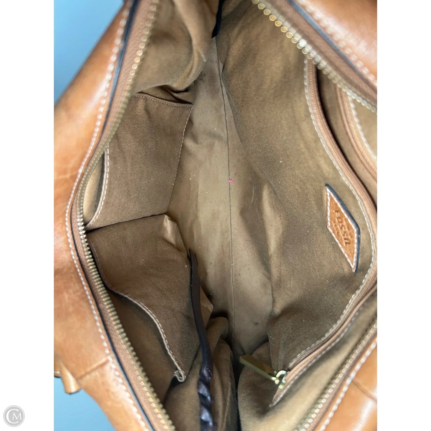 Handbag Leather By Fossil, Size: Medium