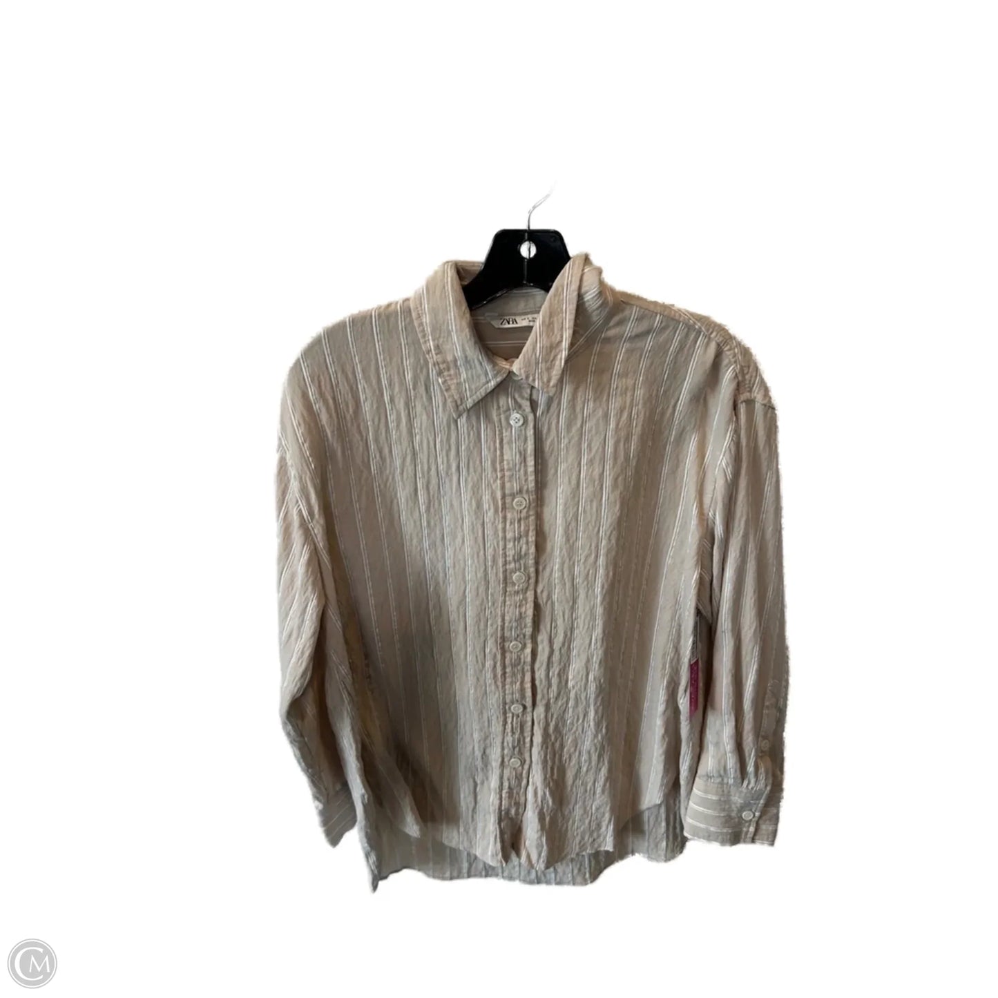 Top Long Sleeve By Zara In Tan & White, Size: S