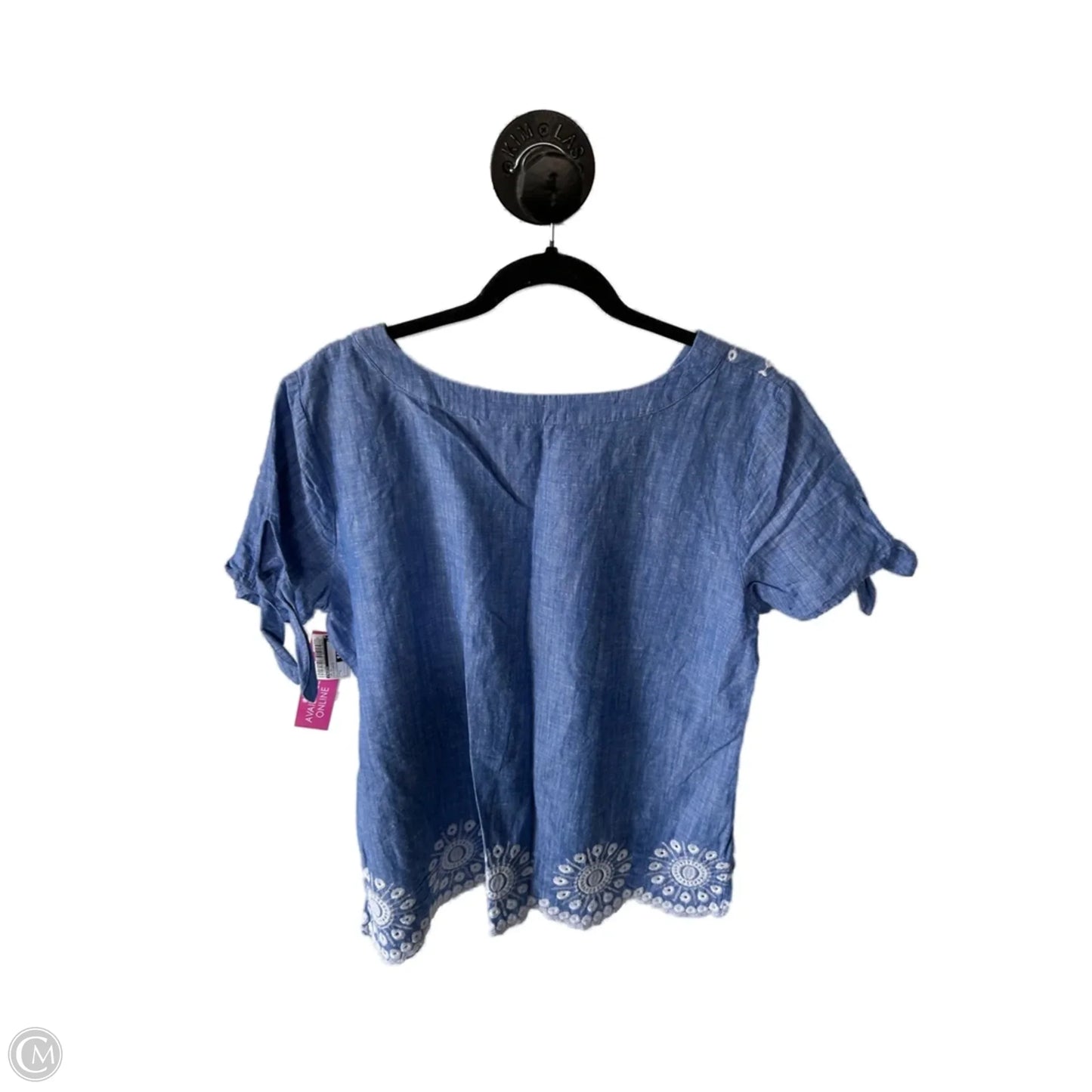 Top Short Sleeve By Talbots In Blue & White, Size: L