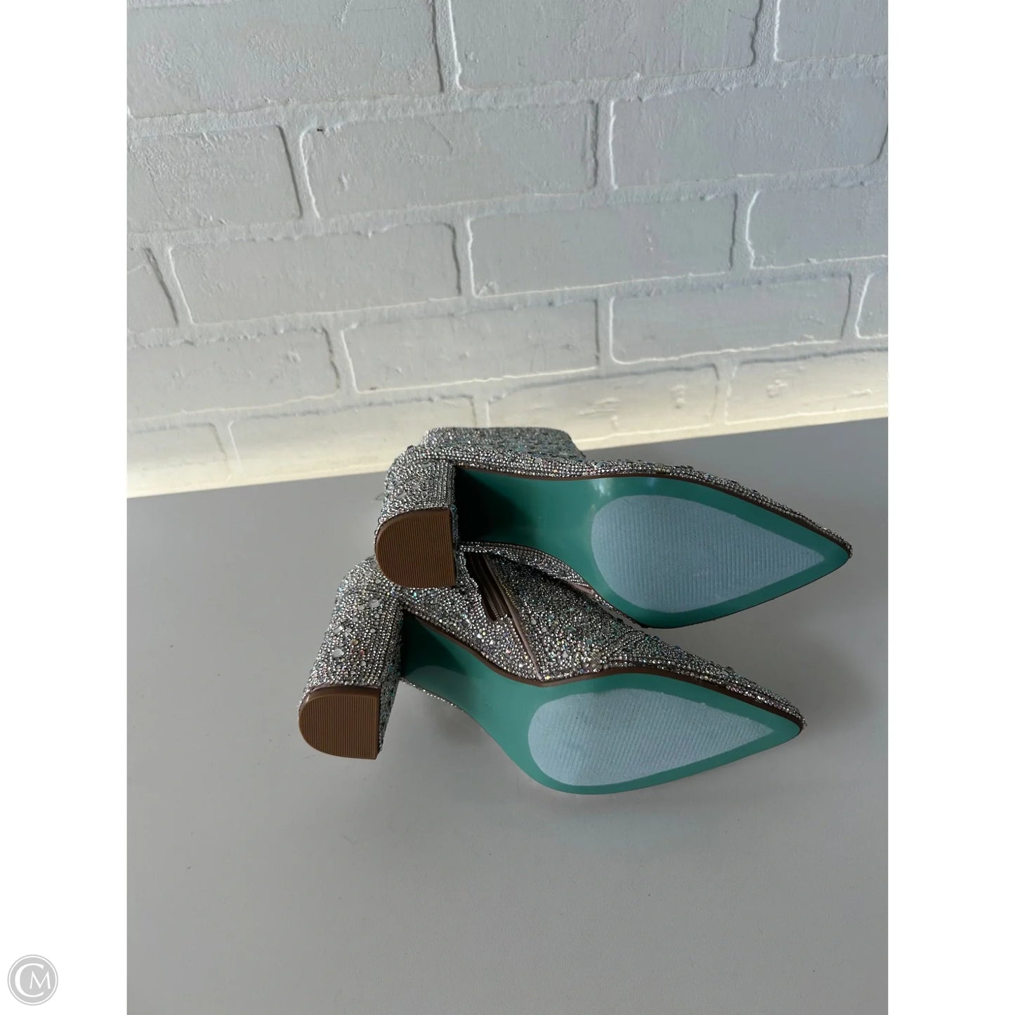 Boots Ankle Heels By Betsey Johnson In Silver, Size: 6