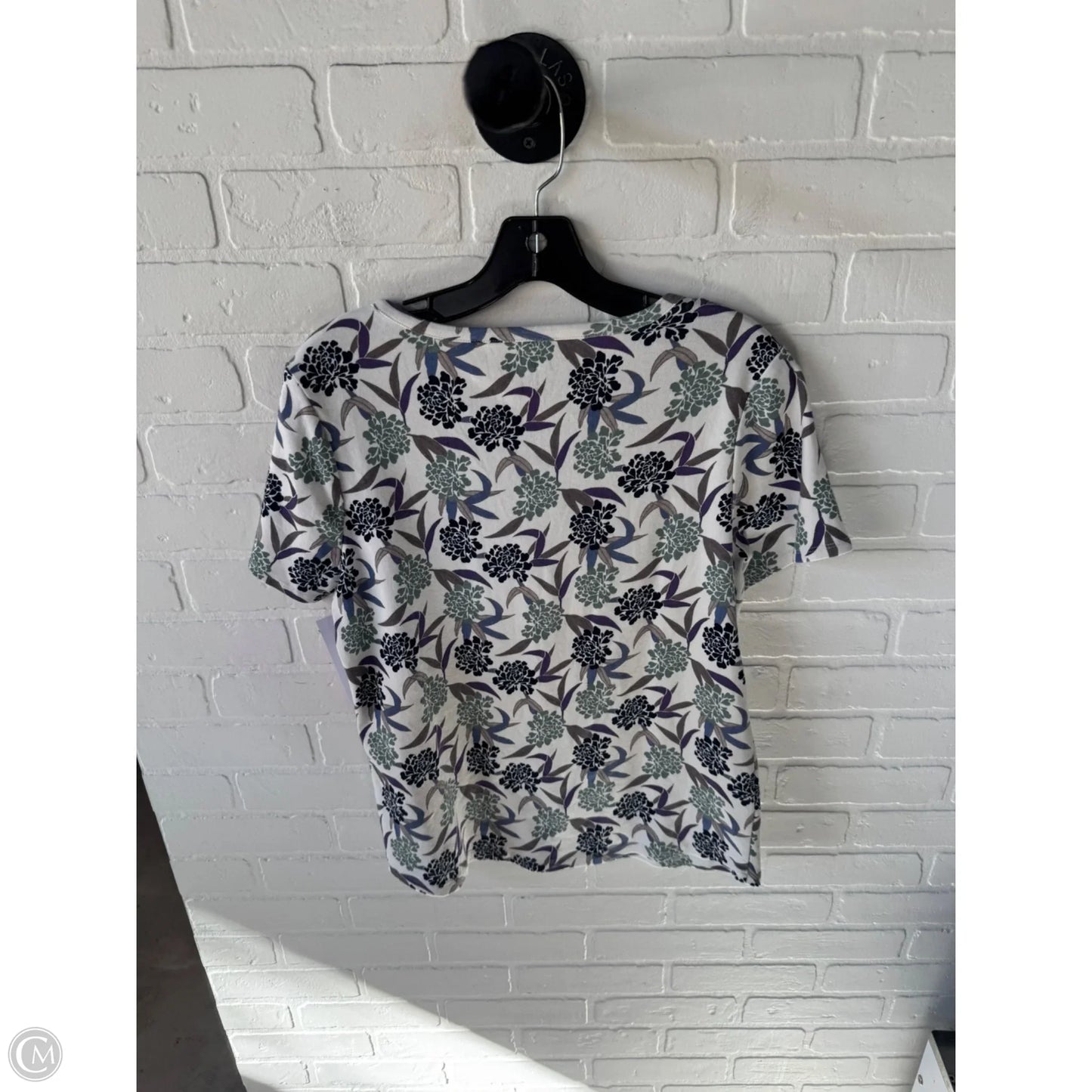 Top Short Sleeve By Chicos In Cream & Purple, Size: L