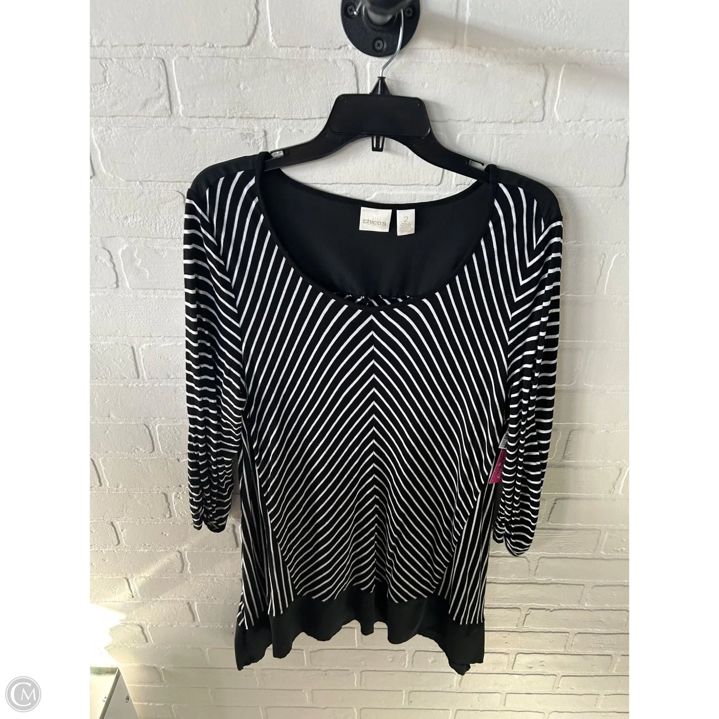 Top Long Sleeve By Chicos In Black & Cream, Size: L