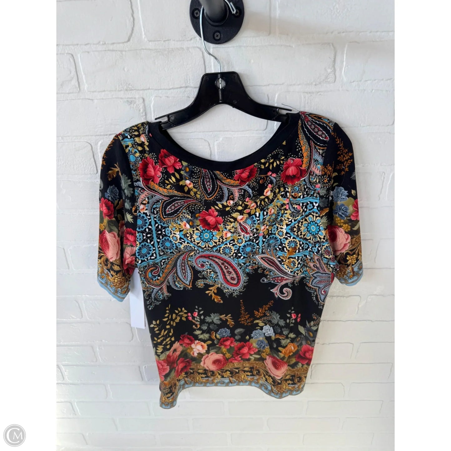 Top Short Sleeve Designer By Johnny Was In Black & Red, Size: L