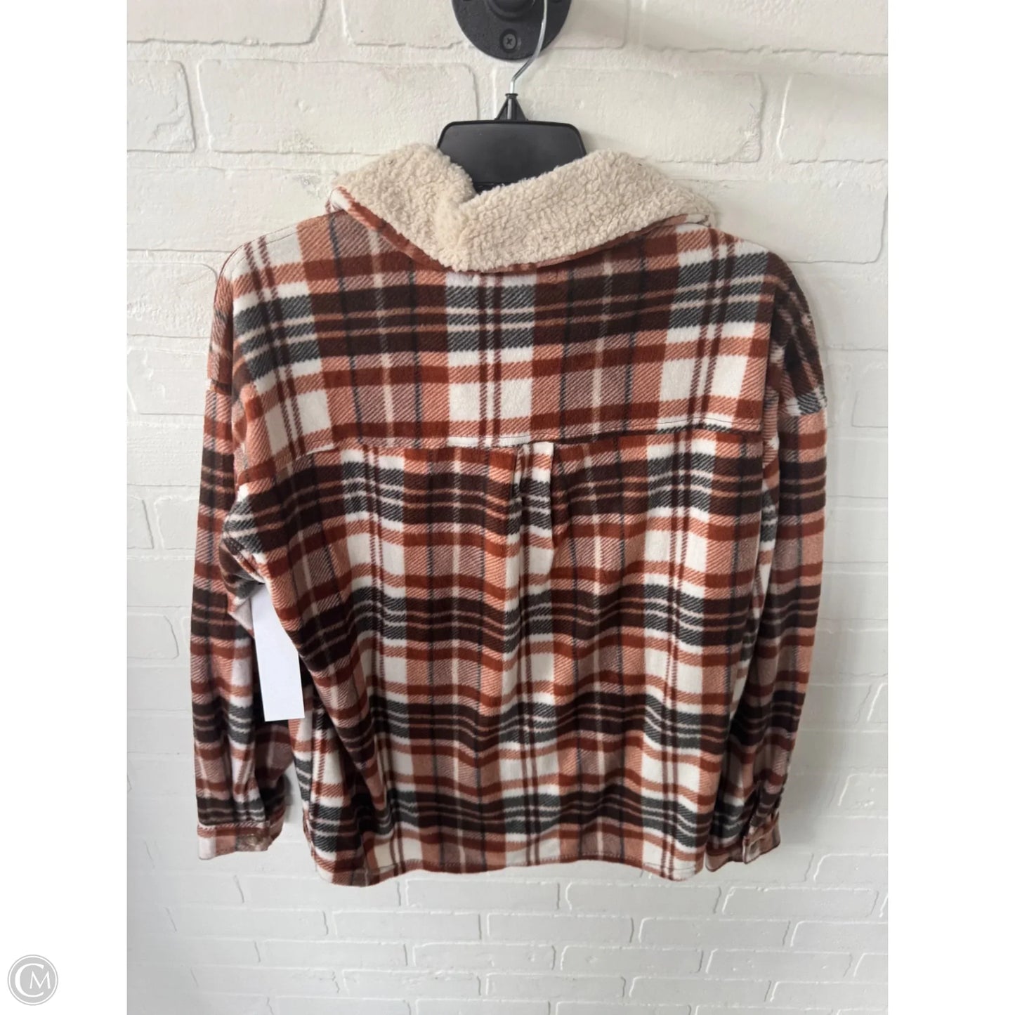 Jacket Shirt By Almost Famous In Brown & White, Size: L