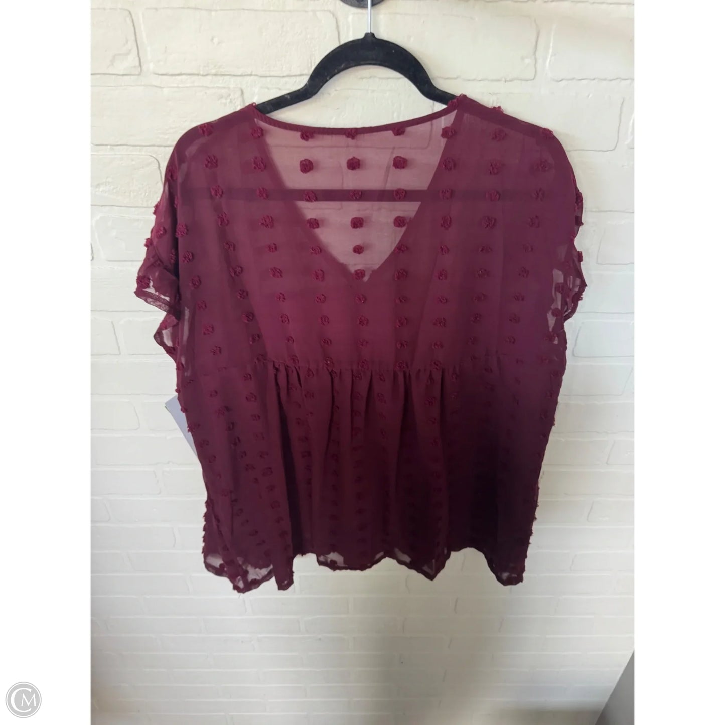 Top Short Sleeve By Cme In Maroon, Size: 1x