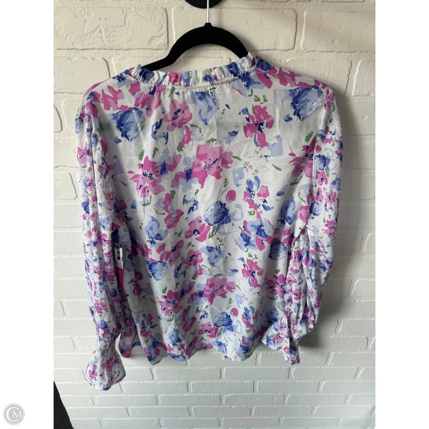 Top Long Sleeve By Cme In Pink & White, Size: L