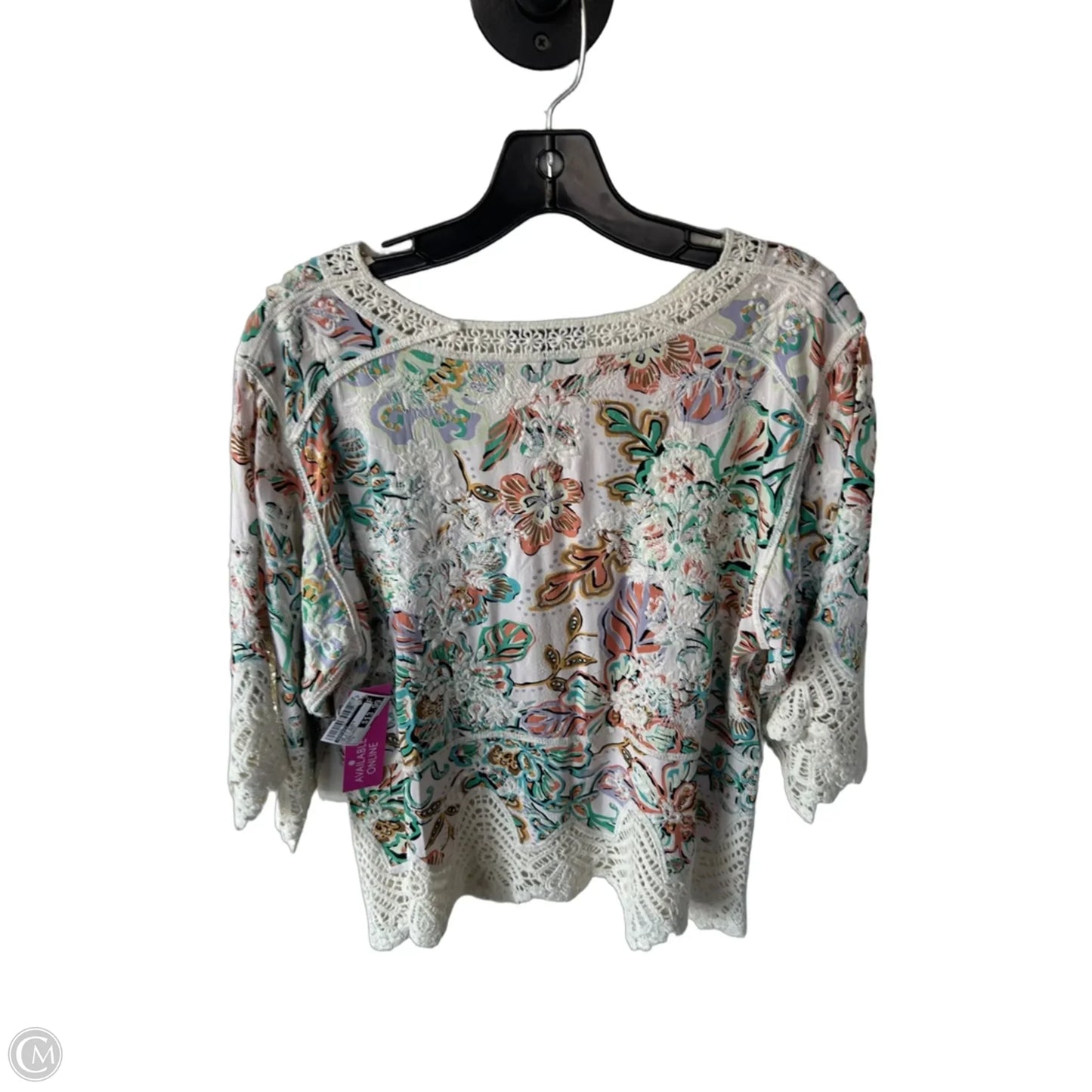Top 3/4 Sleeve By Democracy In Cream & Green, Size: S