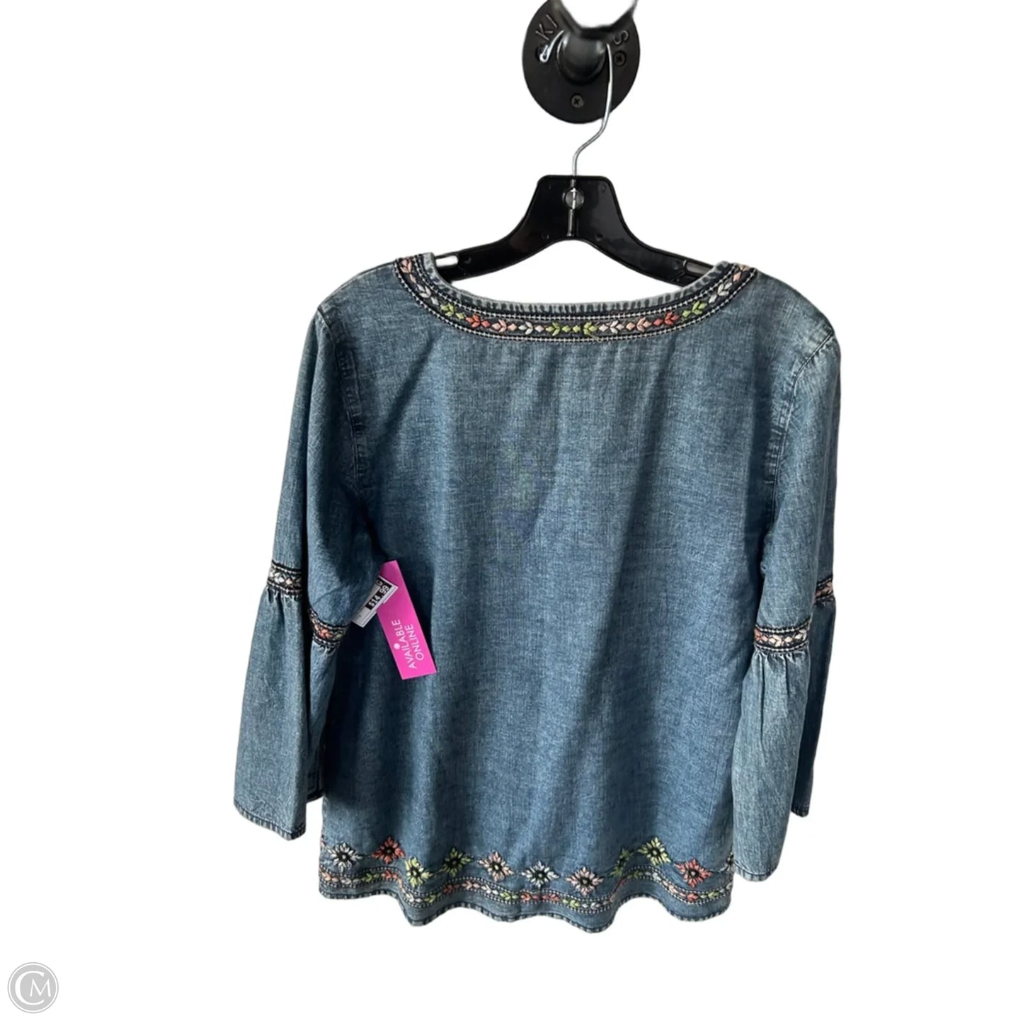Top Long Sleeve By Tolani In Blue Denim, Size: S