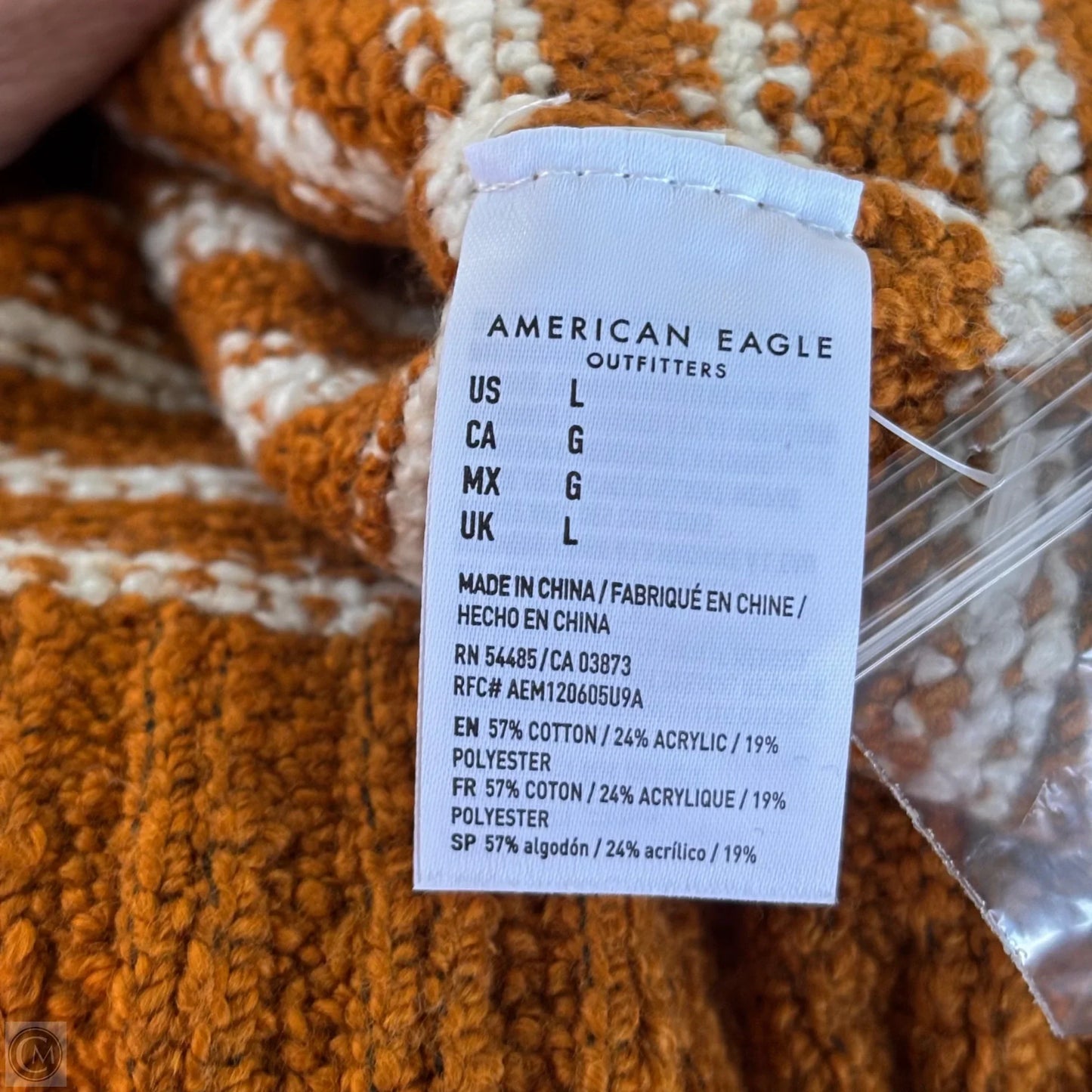 Sweater By American Eagle In Orange & White, Size: L
