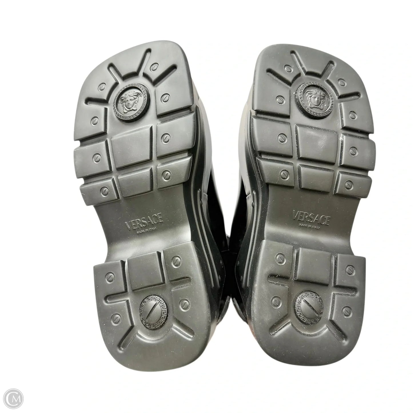 Boots Luxury Designer By Versace In Black, Size: 7.5