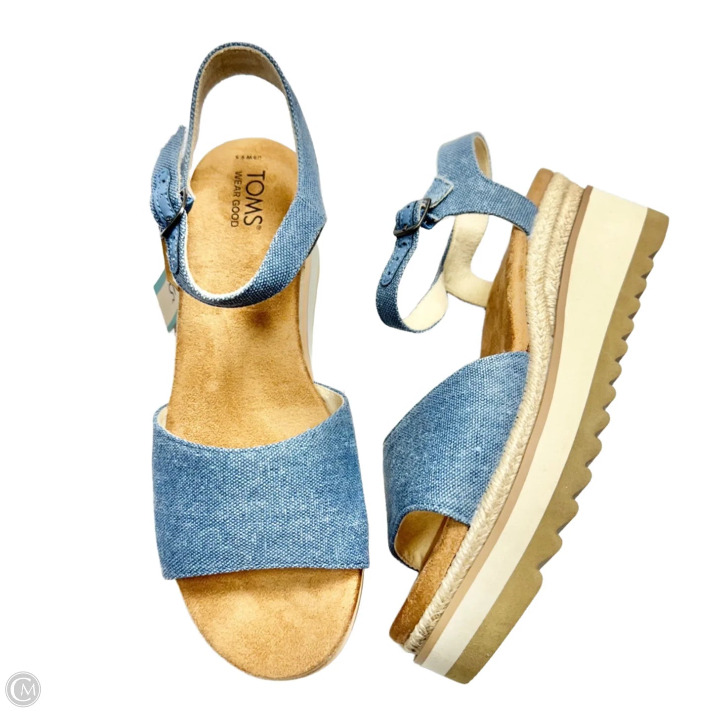 Sandals Heels Wedge By Toms In Blue Denim, Size: 9.5