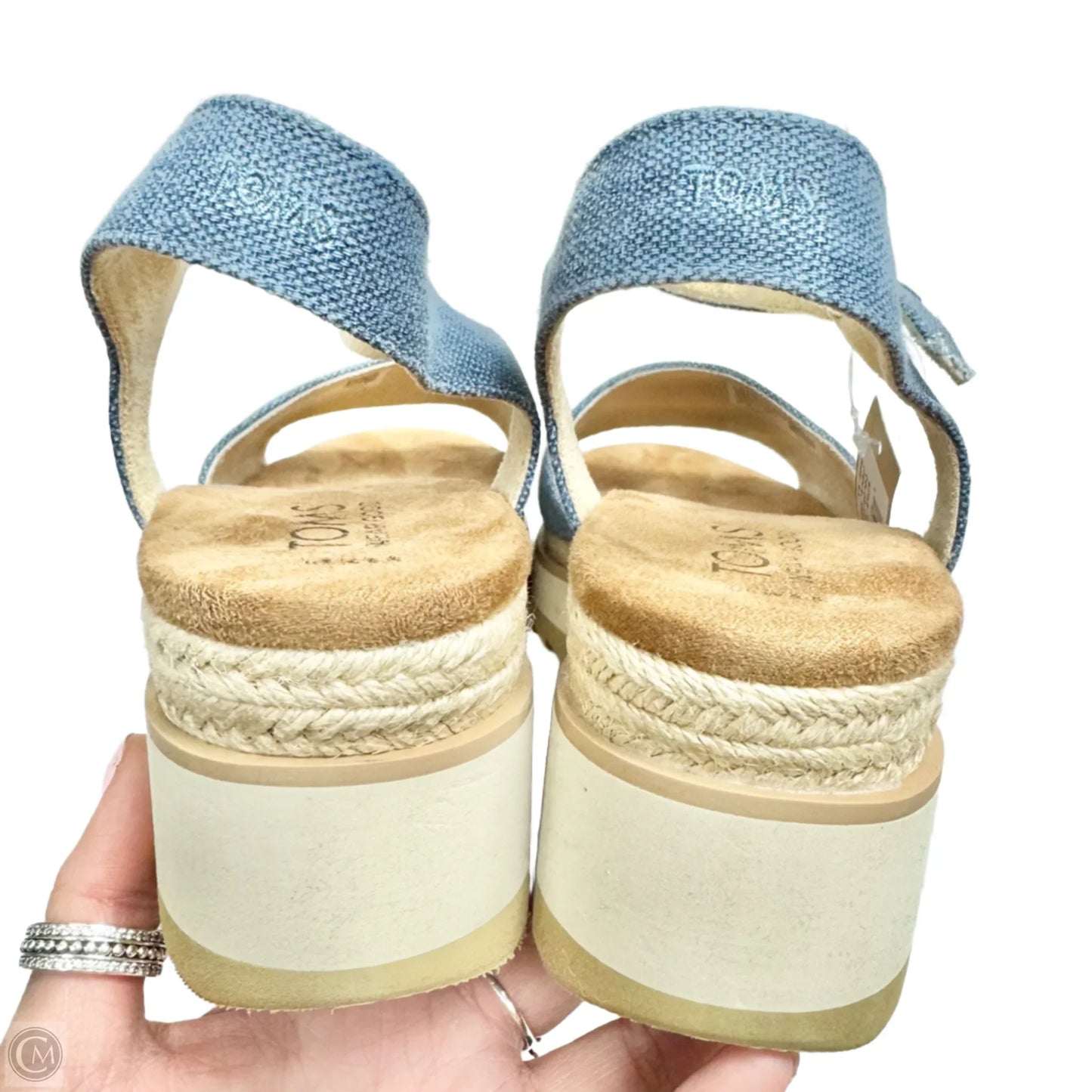Sandals Heels Wedge By Toms In Blue Denim, Size: 9.5