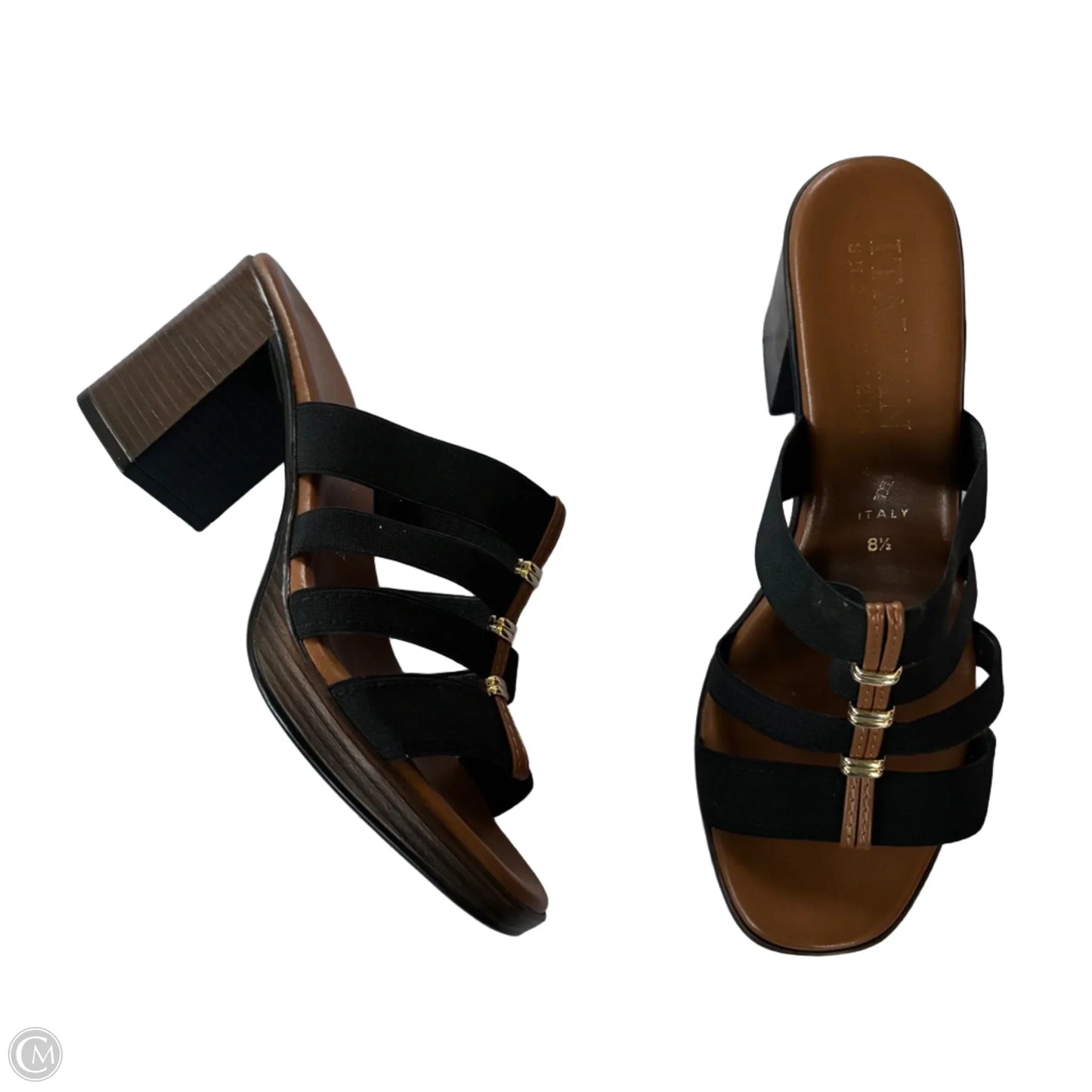 Sandals Heels Block By Italian Shoemakers In Black, Size: 8.5