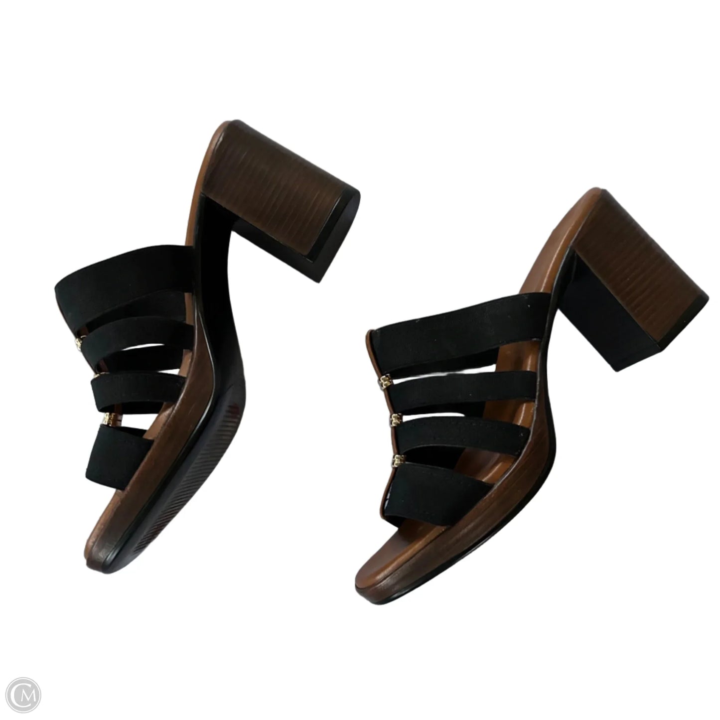 Sandals Heels Block By Italian Shoemakers In Black, Size: 8.5