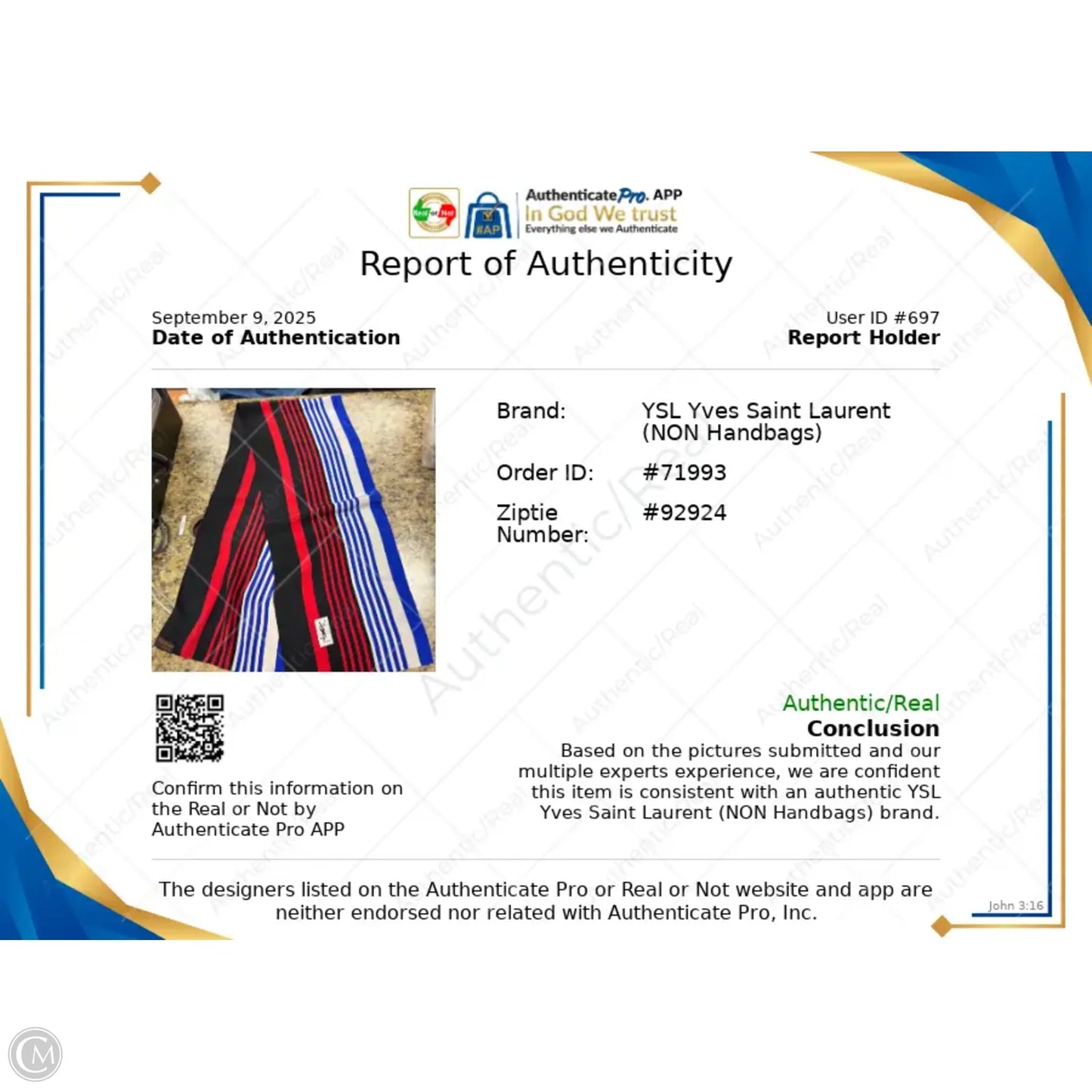 Scarf Luxury Designer By Yves Saint Laurent