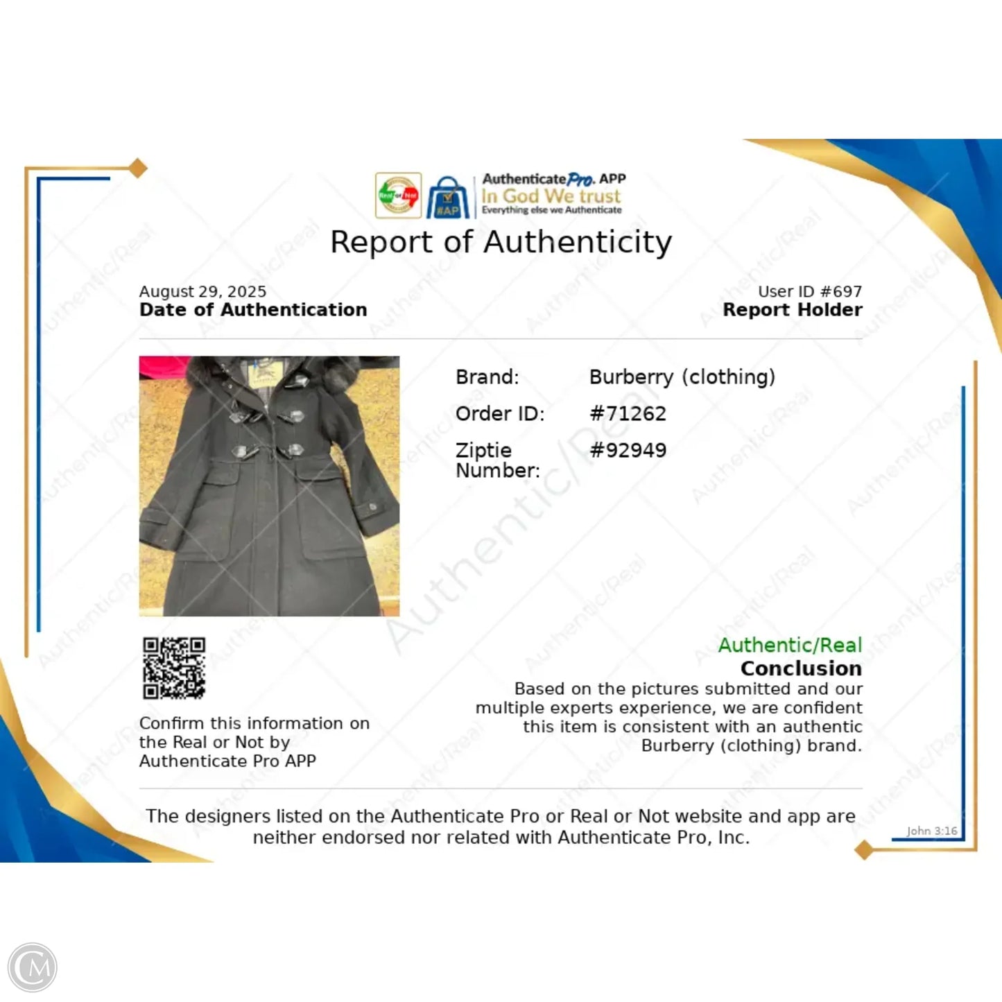 Coat Luxury Designer By Burberry In Black, Size: S