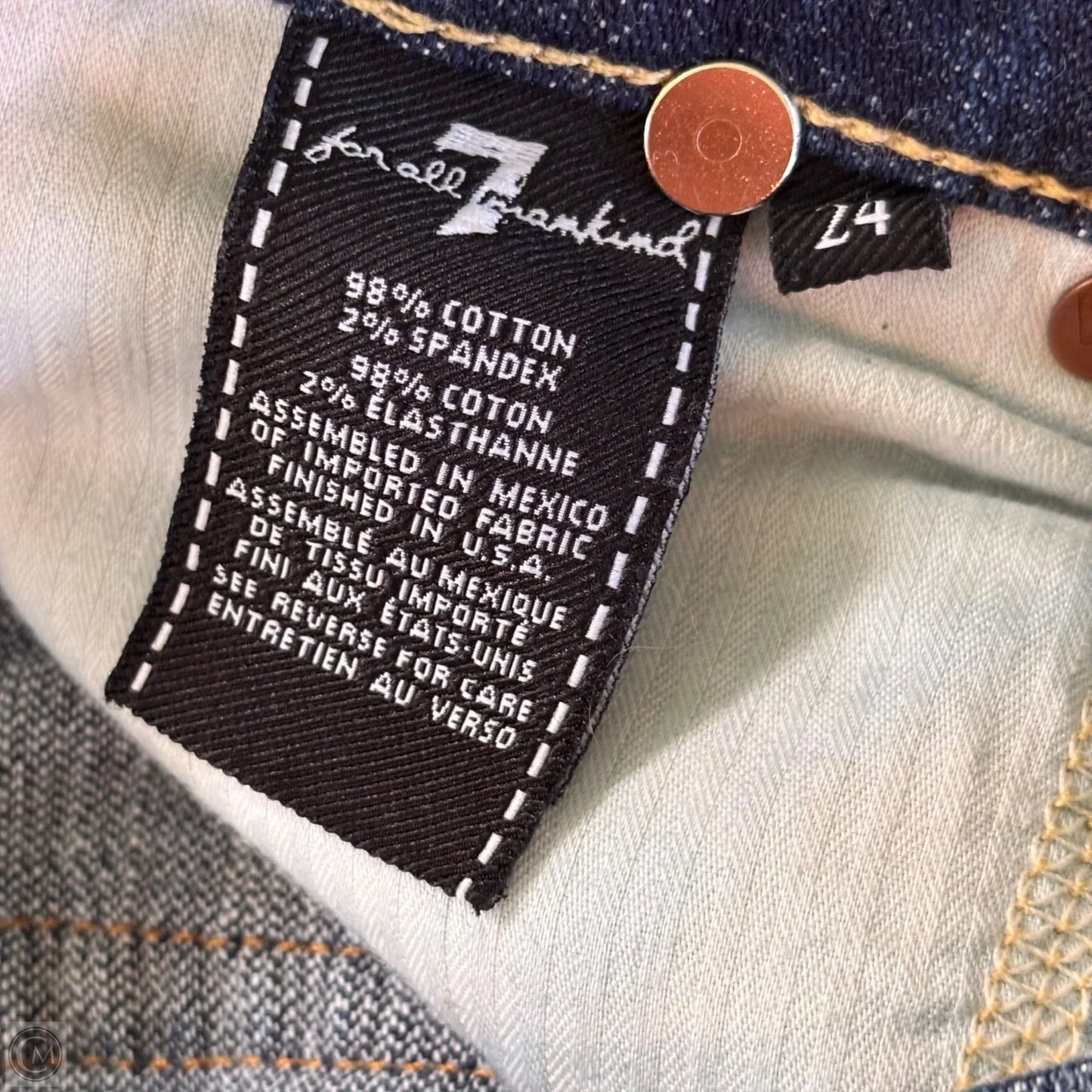 Jeans Cropped By 7 For All Mankind In Blue Denim, Size: 0