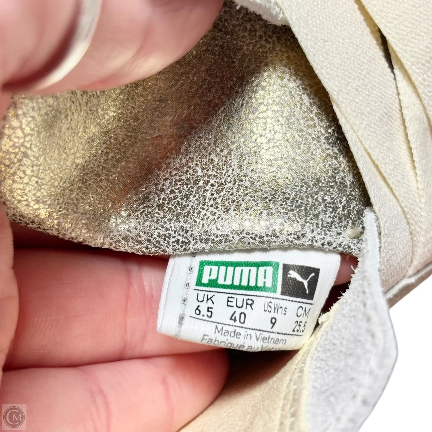 Shoes Sneakers By Puma In Gold & Silver, Size: 9