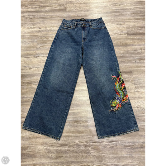 Jeans Wide Leg By Ed Hardy In Blue Denim, Size: 14