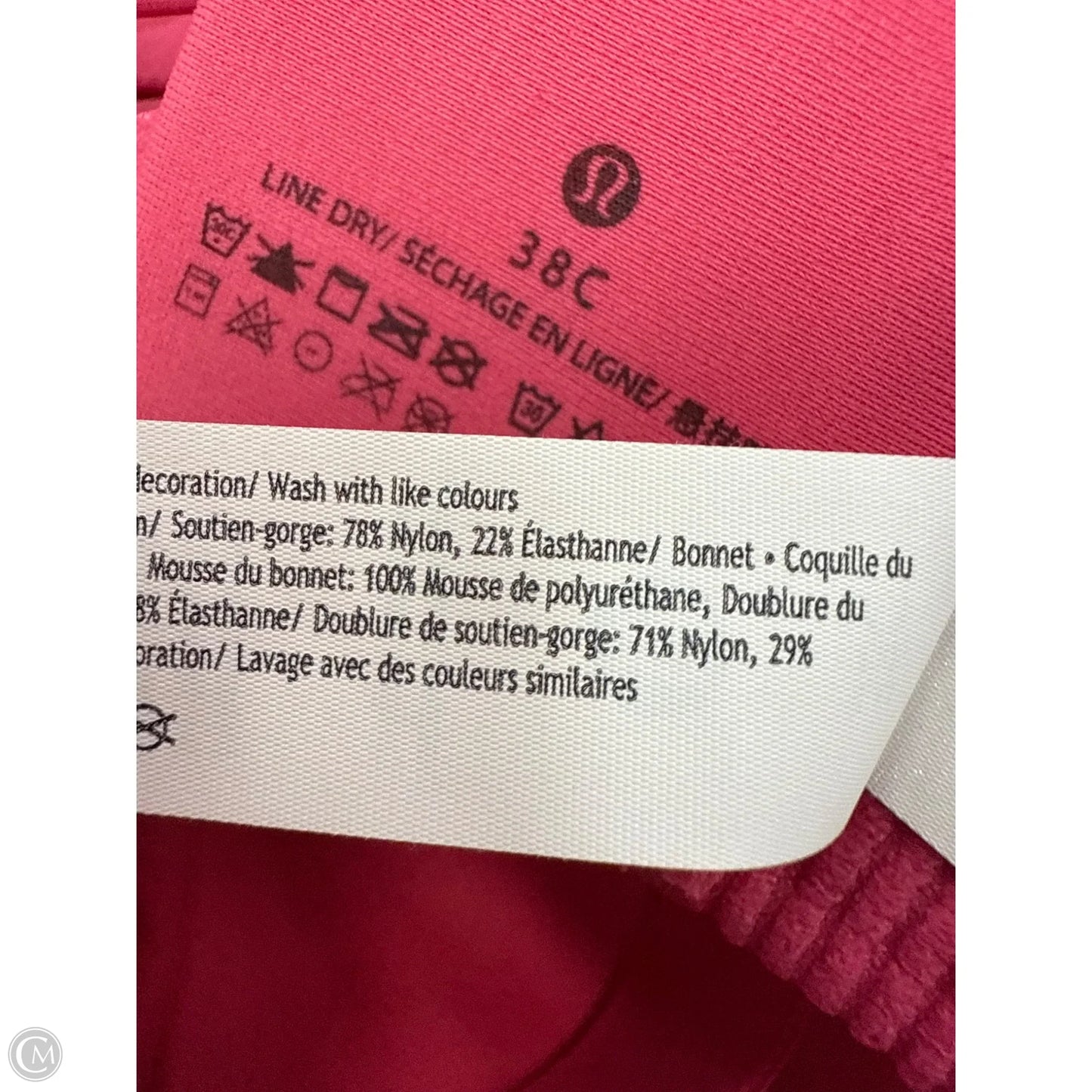 Athletic Bra By Lululemon In Pink, Size: 38c