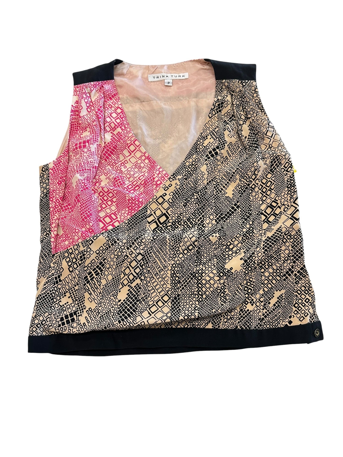 Blouse Sleeveless By Trina Turk In Black & Pink, Size:Xsp