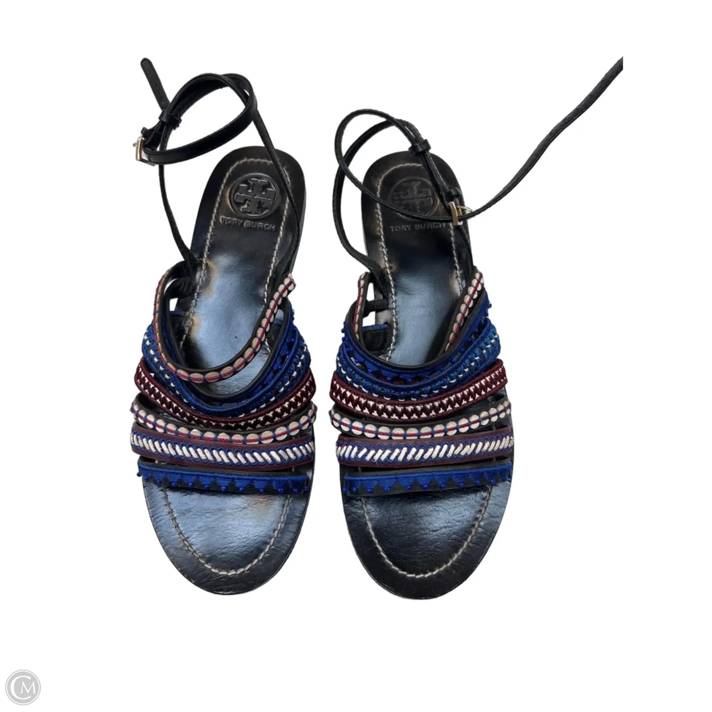 Sandals Designer By Tory Burch In Black & Blue, Size: 9.5