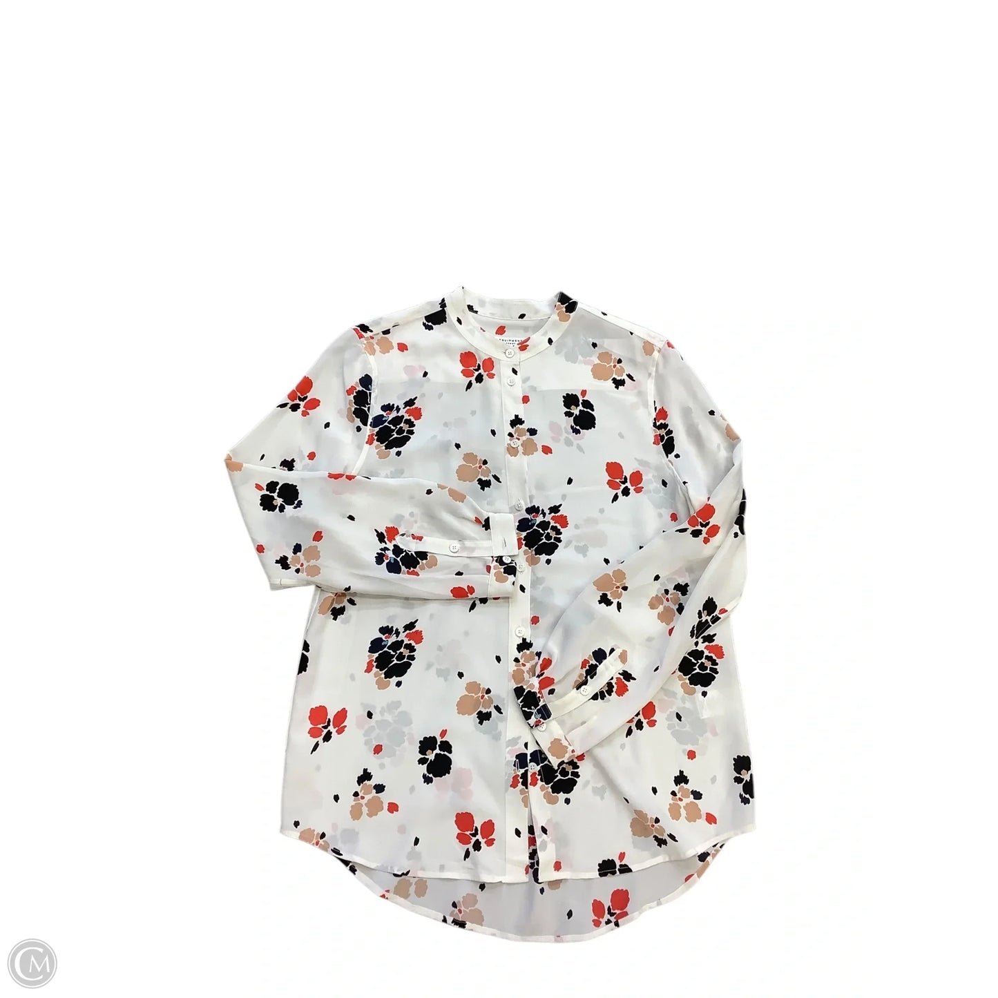 Blouse Long Sleeve By Equipment In Cream & Orange, Size: M