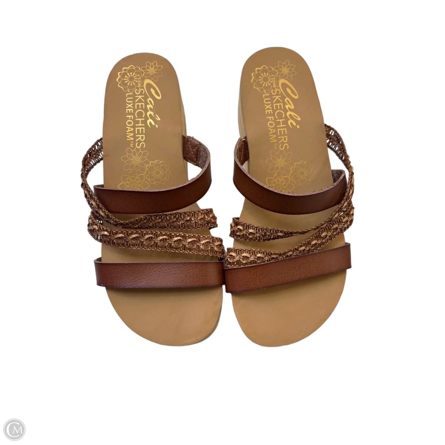 Sandals Heels Wedge By Skechers In Brown & Tan, Size: 8